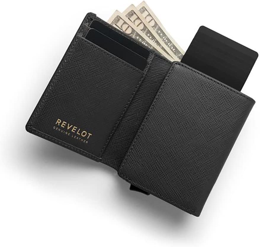 Trifold Genuine Leather Wallet/Smart Card Holder / W5 (Black Saffiano)