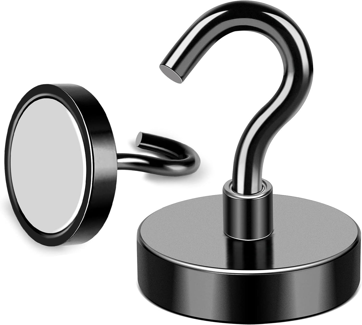 MIKEDE Magnetic Hooks, 80LB+ Strong Magnets Hooks Heavy Duty, Black Magnetic Hooks Fridge Magnets Neodymium with Hooks, Garage Hooks for Cruise, Classroom, Home, Kitchen - 6 Pack