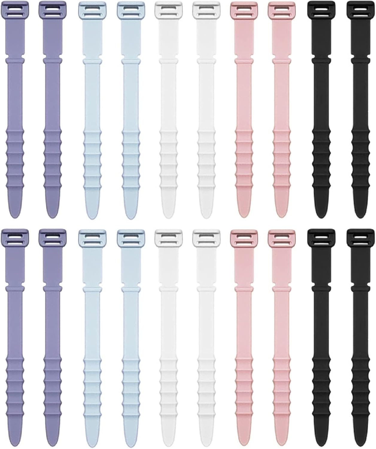 Silicone Zip Ties, Reusable Zip Ties, 20pcs Rubber Cable Ties Straps for Wire Management, Elastic Cable Organizer for Home Office Table Desk. 4.5” Cord Ties in White, Black, Pink, Purple and Blue