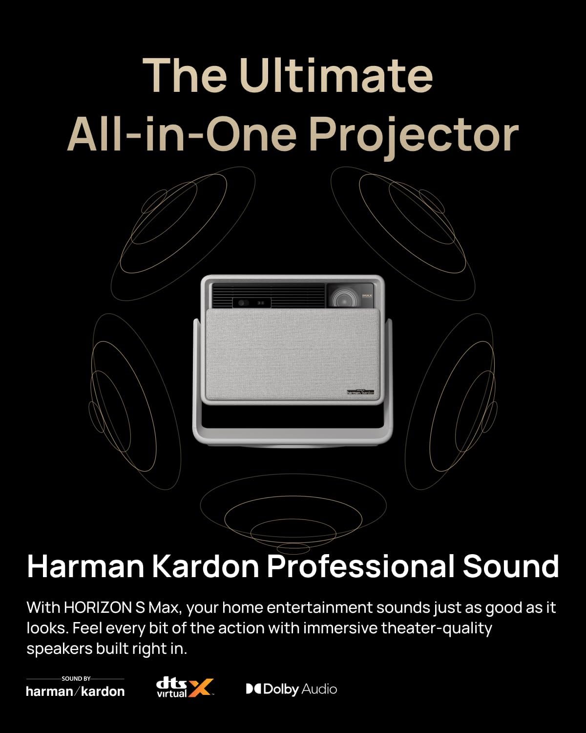 XGIMI Horizon S Max 2024 New 4K Projector, IMAX Enhanced Portable Projector, Dolby Vision, 3100 ISO Lumens, 110% BT.2020, Built-in Flexible Stand, Intelligent Screen Adaption, 2 x 12W Harman Kardon