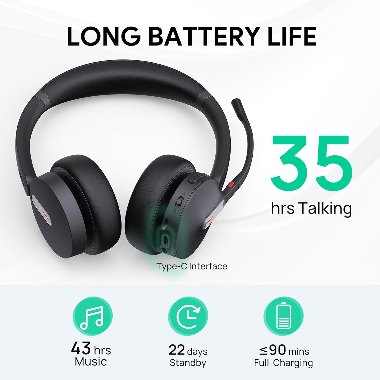 Yealink BH70 Dual Wireless Headset with Mic for Work, Bluetooth Headphone with Teams Certification, up to 35h Talk Time, 147g All-Day Wearing Comfort, Include USB-C/A Dongle & BHC70 Charging Stand