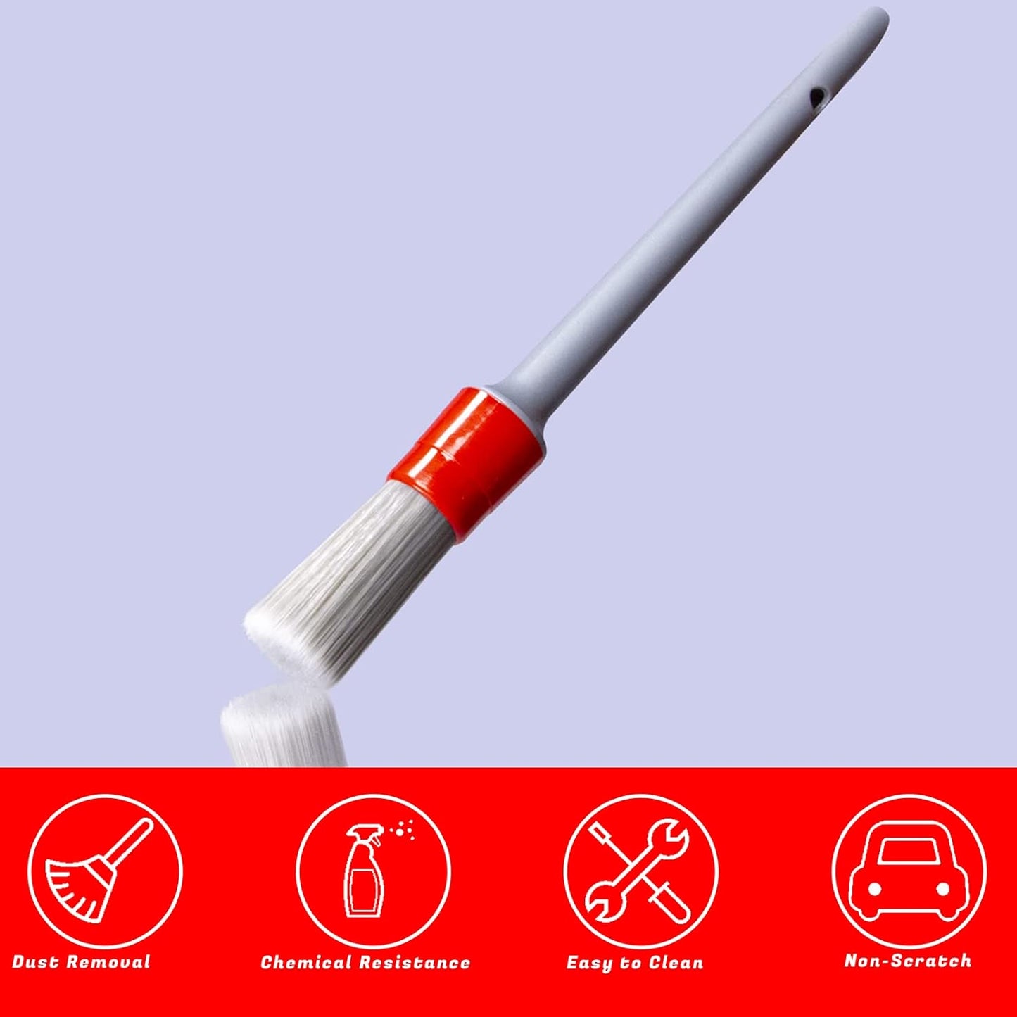 Detailing Brush Set - 5 Different Sizes Premium Natural Boar Hair Mixed Fiber Plastic Handle Automotive Detail Brushes for Cleaning Wheels, Engine, Interior, Air Vents, Car, Motorcy Grey