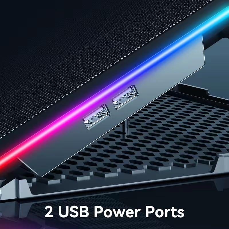 Gaming Laptop Cooler with 13 Ultra Quiet Fans, LCD Screen and Multi Color RGB - 10 Lighting Modes, 9 Adjustable Heights, Dual USB Ports, Built in Phone Holder for 15 to 21 Inch Laptops on Desk or Lap