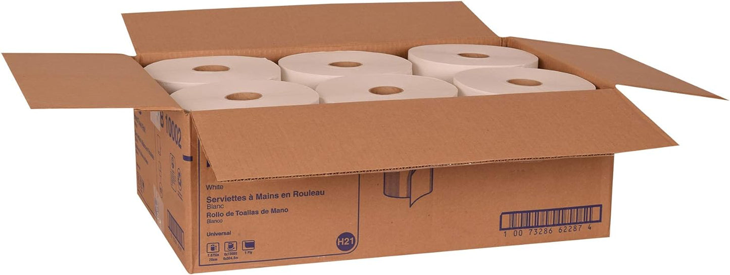 Tork Paper Hand Towel Roll White H21, Universal, 100% Recycled Fiber, 6 Rolls x 1000 ft, RB10002