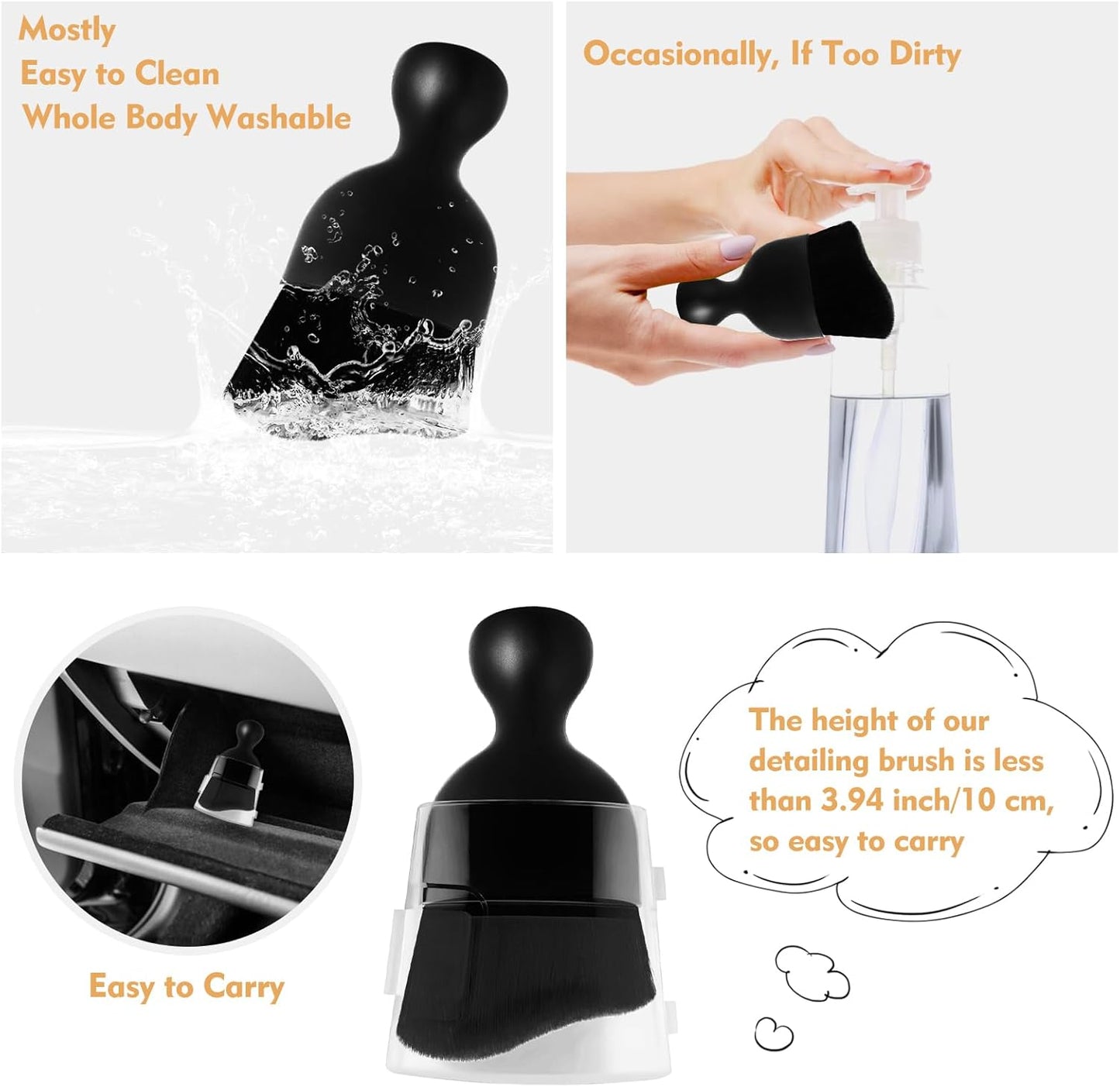 Car Interior Cleaning Brush Car Duster Interior with Ultra Soft Bristles Auto Detailing Brushes Dusting Car Accessories for Dashboard, AC Vents, Leather, Scratch-Free (2Pack_Black)