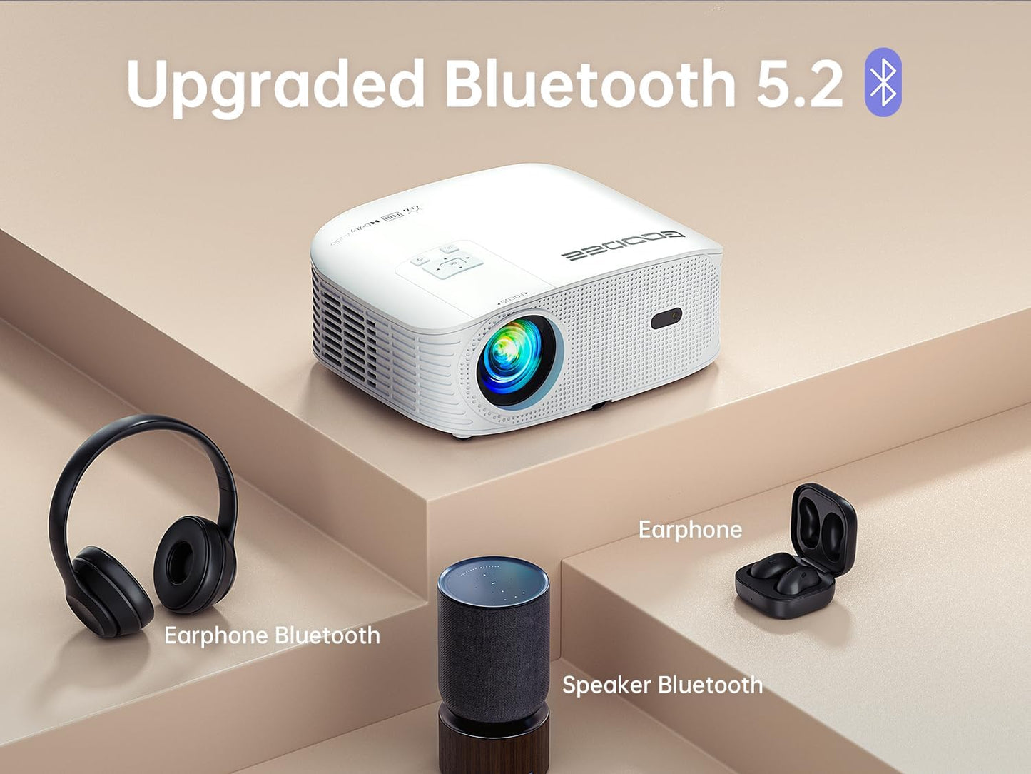 GooDee Smart 1080P Projector - Video Projector with WiFi and Bluetooth, Movie Outdoor Projector for Home Theater Dolby Audio Zoom Portable Projector TV Stick, Netflix/Amazn Prime Video Certified