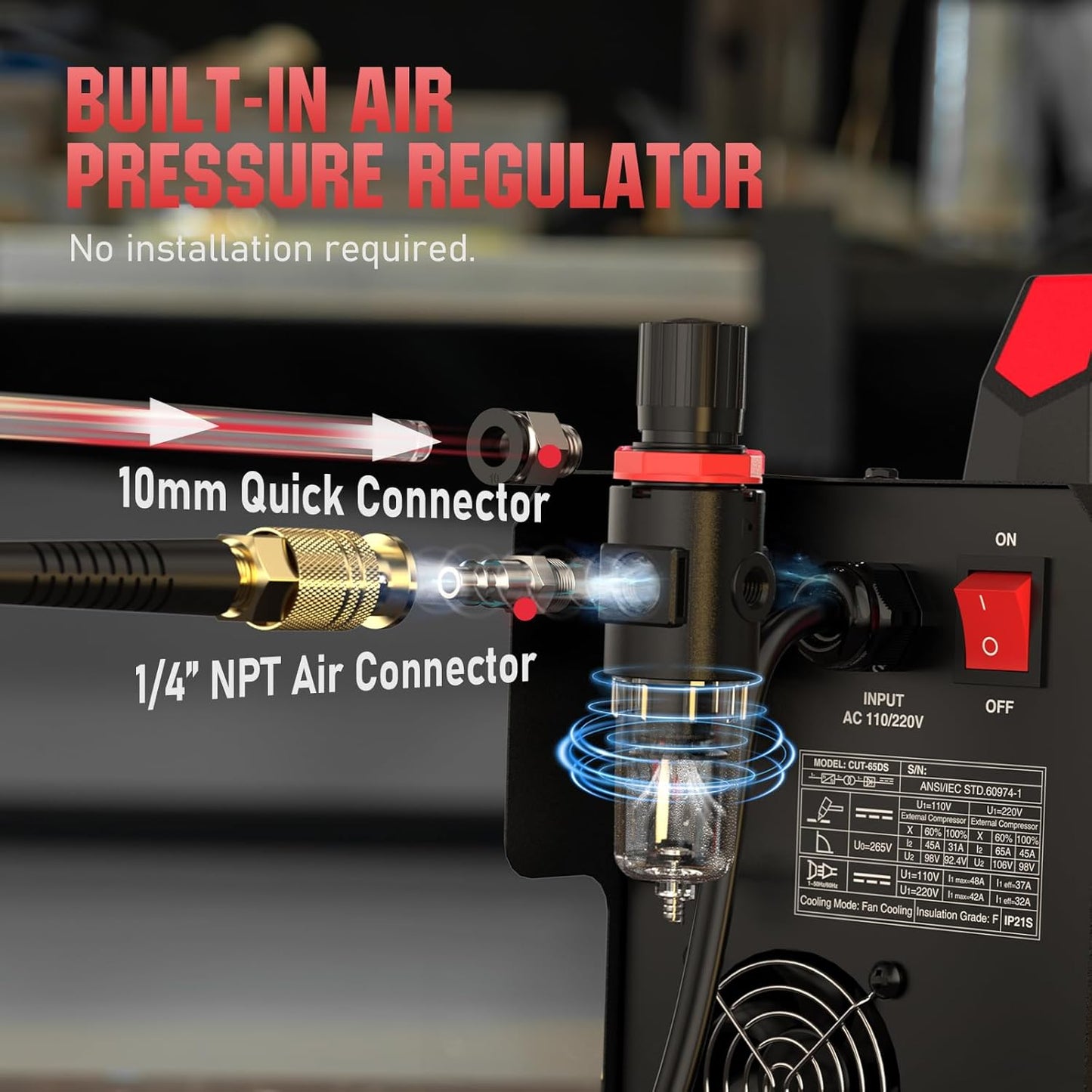 YESWELDER Plasma Cutter 65Amp Non-High Frequency Non-Touch Pilot Arc, Digital Display DC Inverter 110/220V Dual Voltage Blowback Plasma Cutting Machine CUT-65DS PRO