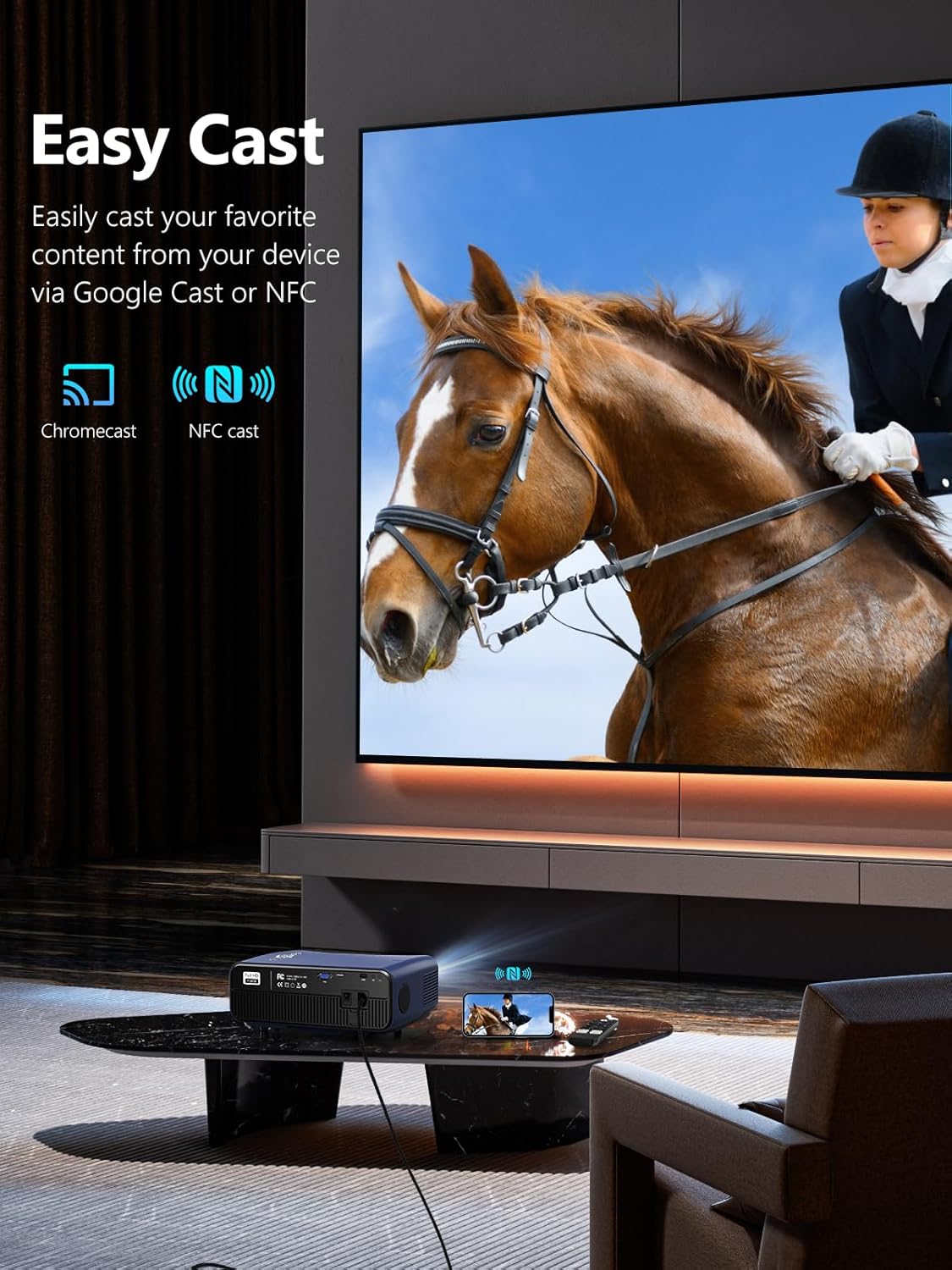 Smart LED Projector with WiFi 6 Bluetooth 5.4 Apps, 1700ANSI Daylight Movie Gaming Video Proyector with Auto Focus, Dolby Audio, Digital Zoom, 6D Auto Keystone, Voice Remote, 16:9/4:3, HDMI ARC, USB