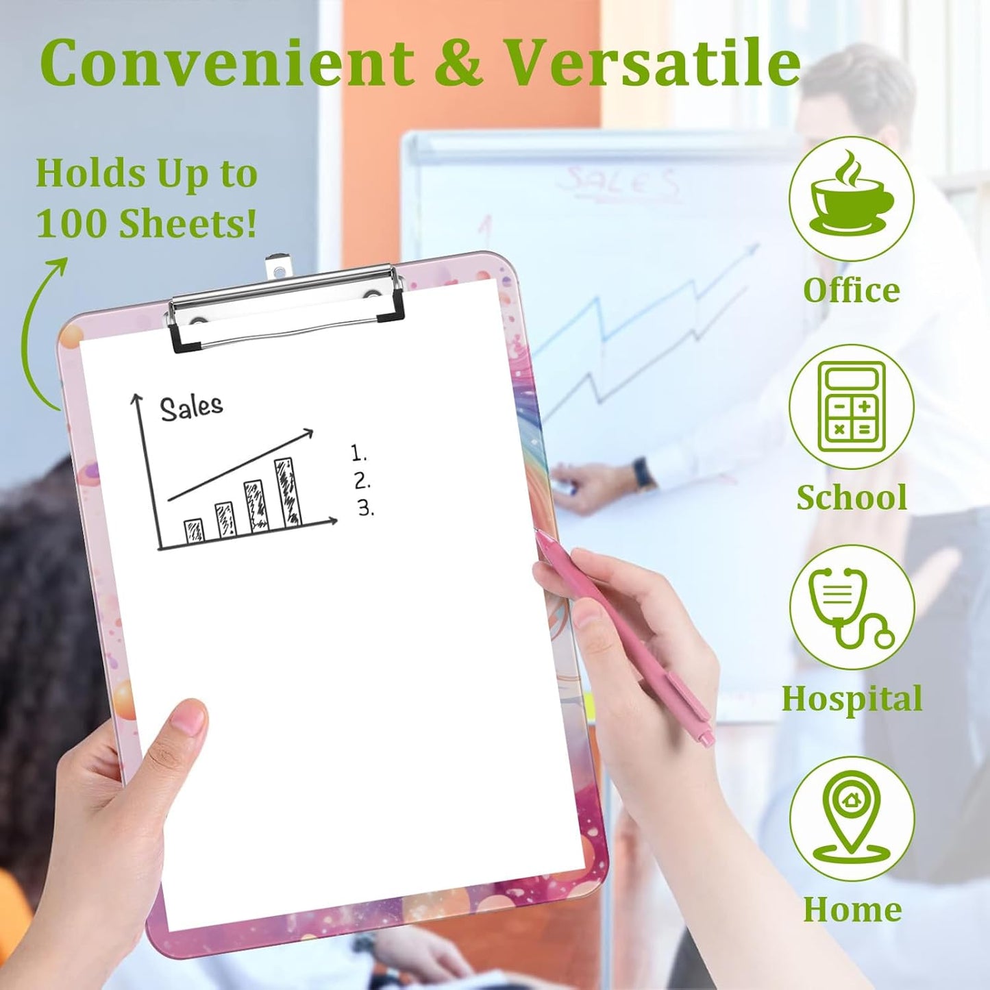 White Horse Clipboard,Decorative Rainbow Acrylic Clipboard with Low Profile Metal Clip for Office,School,Teachers,Students Standard Letter Size 9x12.5