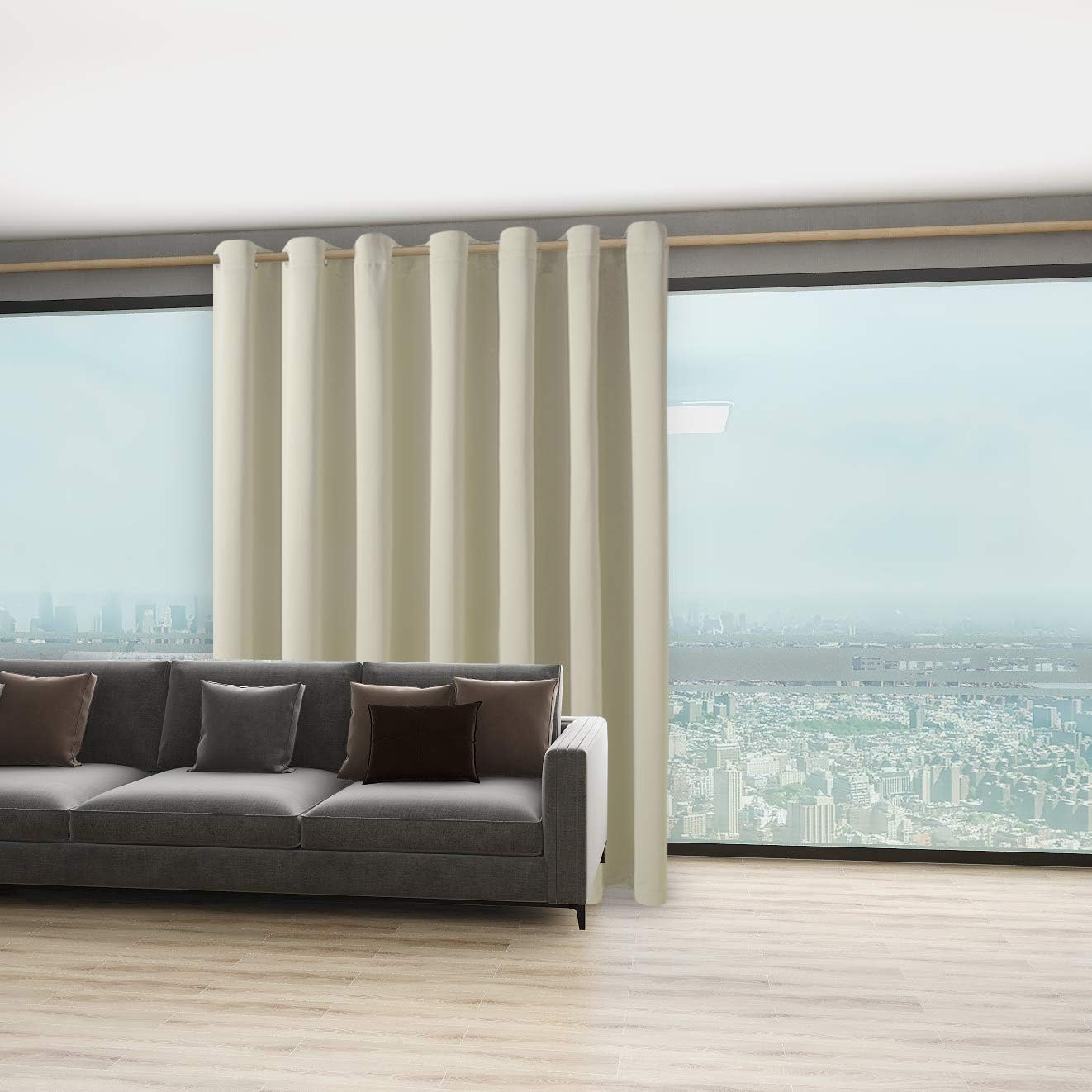 BONZER Room Divider Blackout Curtain Wide Room Darkening Total Privacy Wall Noise Reducing for Bedroom, 96L x 108W Inch (8L x 9W ft), 1 Panel, Cream