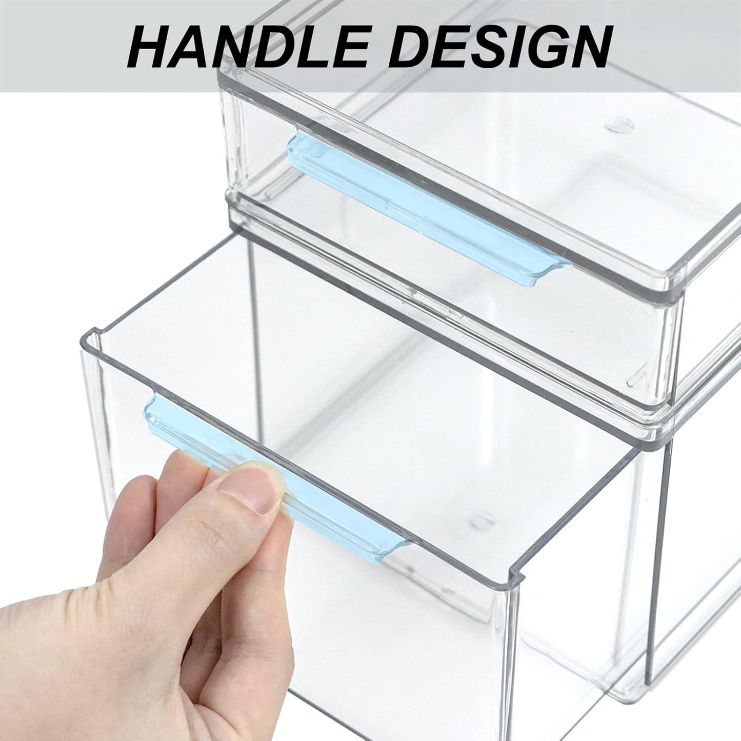 Set of 2 Stackable Storage Drawers - 6.7" Clear Plastic Drawer Storage, Acrylic Makeup Organizer, Desk Counter Cabinet Office Organizer, Bathroom Organizers and Storage (Modern/Set of 2)