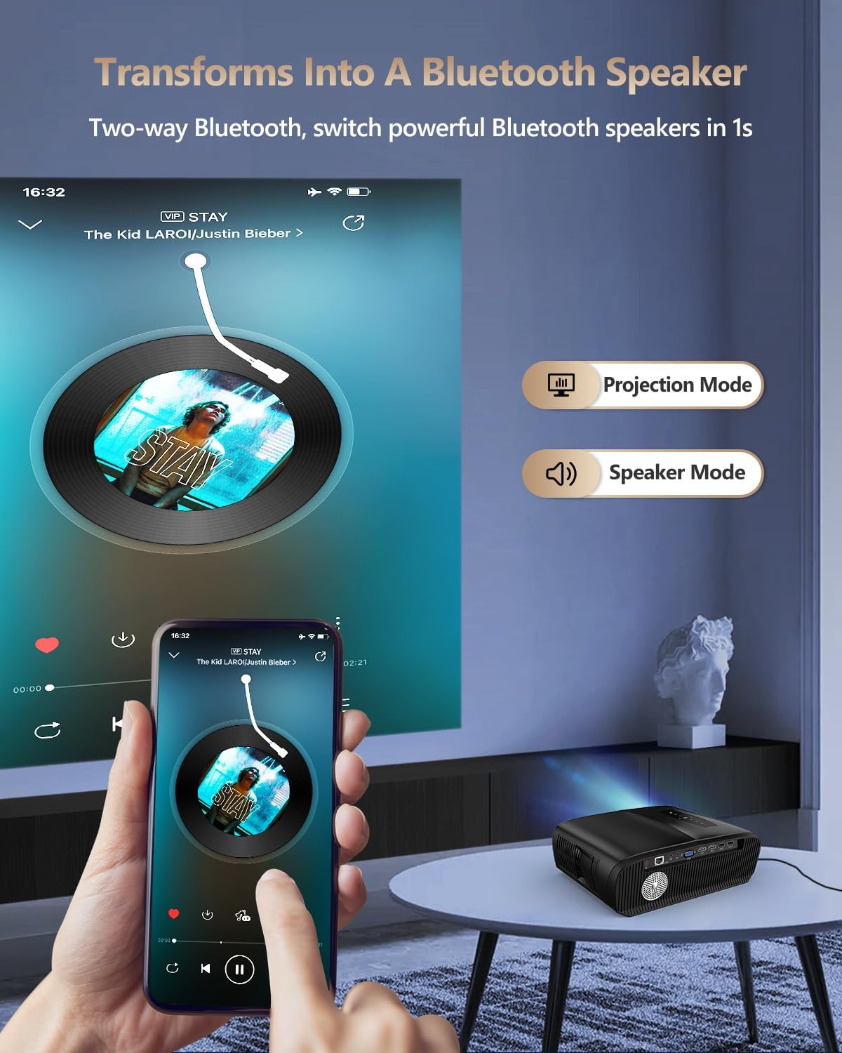 4K Smart Daytime Projector,1500 ANSI,Built-in NETFLIX,16000:1 Contrast,300" Display WIFI Bluetooth,Ultra HD HDR10+,38W Speaker,Ideal Home Theater Outdoor Movie Gaming Office Projector,Manual Focus