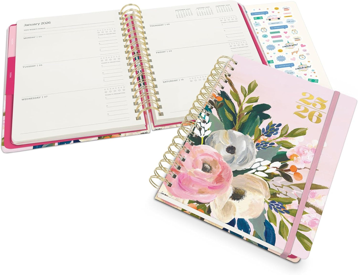 Orange Circle Studio Academic Planner 2025-2026, Amazon Exclusive, Bella Flora, Tri-Tab Planners, 17-Month Triple-Section, August 2025 to December 2026, 9.6" x 7", Weekly Monthly Planner Calendar for School or Work, Note Pages