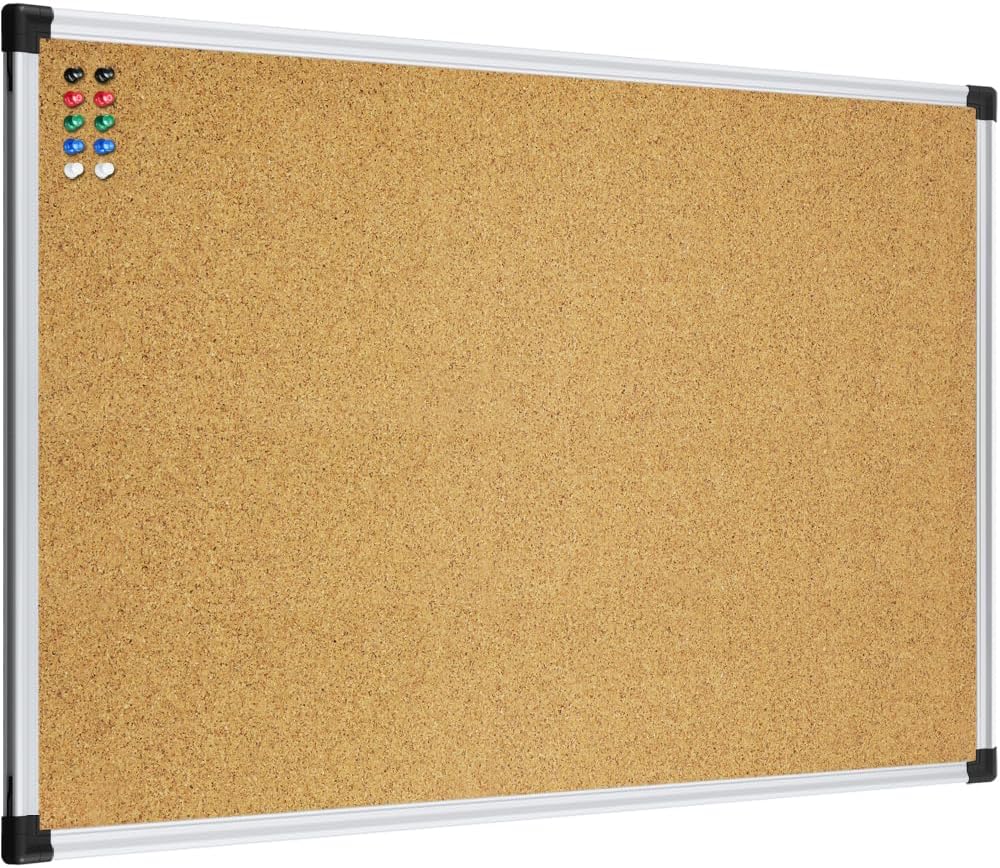 XBoard 24 x 18 Inch Wall-Mounted Office Cork Board, Notice Bulletin Board with Aluminum Frame