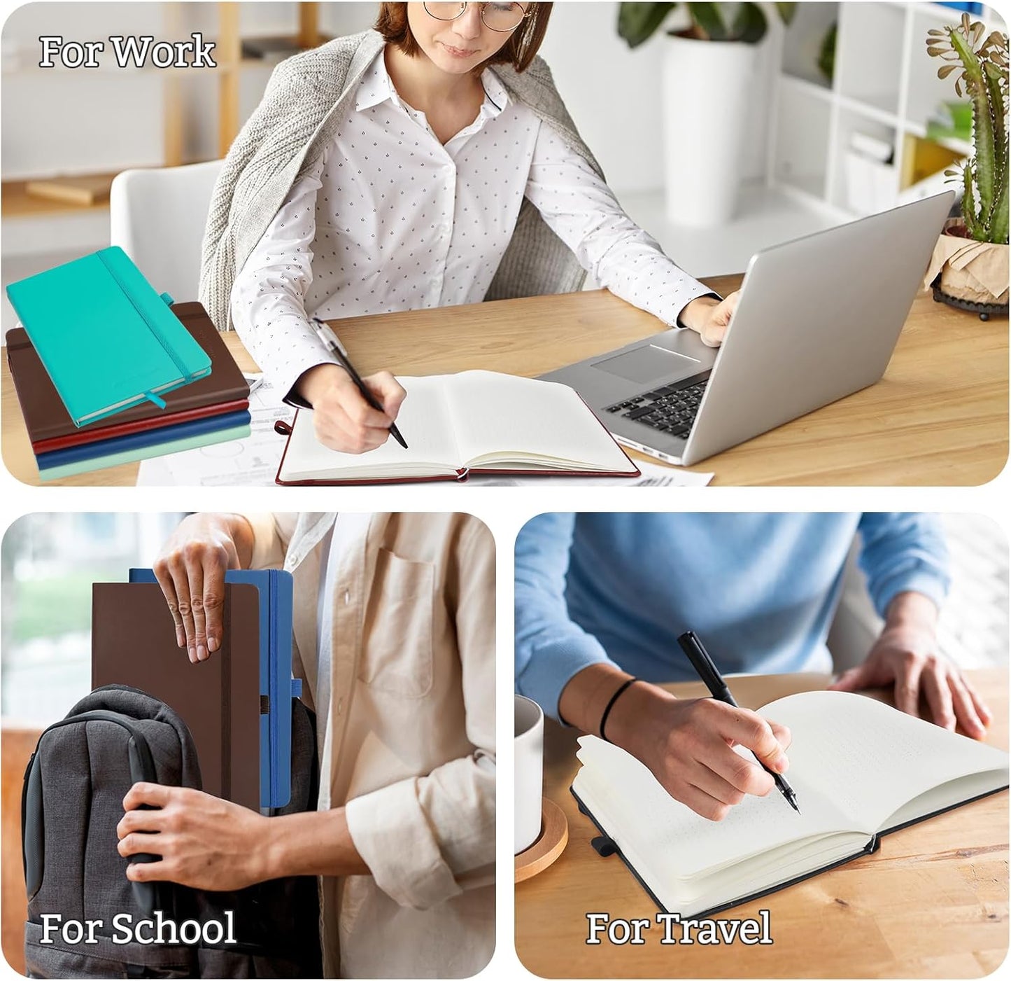 2Pack Bullet Dotted Hardcover Journal Notebook, A5 140 Pages 120Gsm Thick Paper for School,Note Taking,Work,Diary,5.7"*8.3",Brown