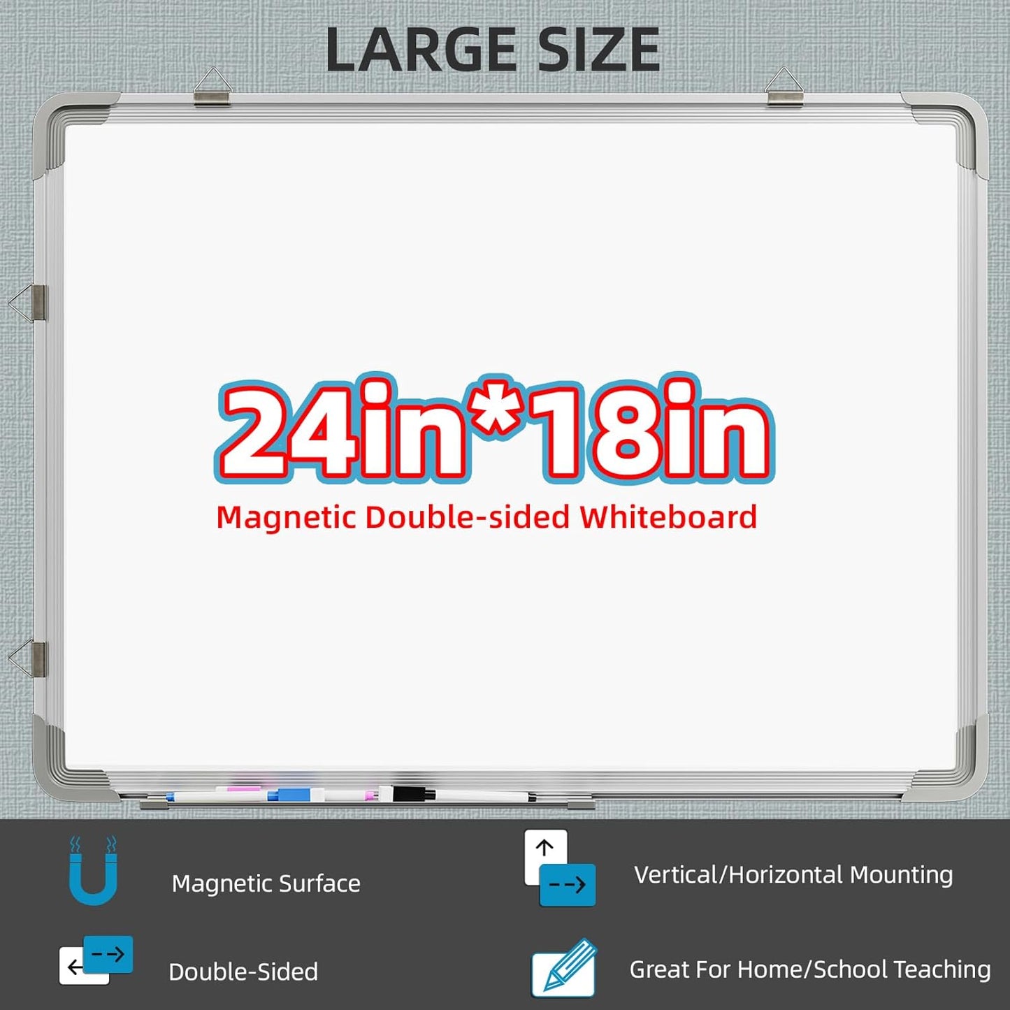 Large Dry Erase Calendar Whiteboard for Wall, Polegas 24" X 18" Magnetic White Board Calendar, Double Sided Whiteboard Calendars Dry Erase, Wall Hanging Monthly Board for Home School Office