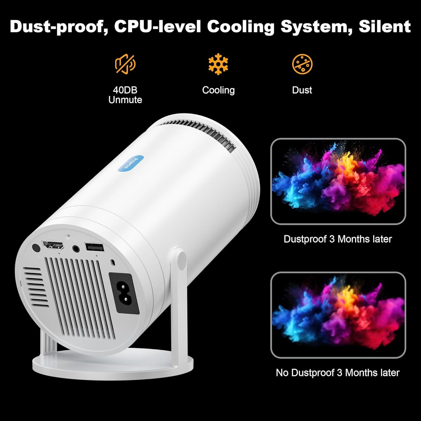 Mini Projector, Native 1080P Portable Projector with Carrying Case, 4K Support, 270°Rotatable Outdoor Movie Proyector, Home Theater Projector Compatible with Phone/TV Stick/Laptop/PS4/HDMI/USB