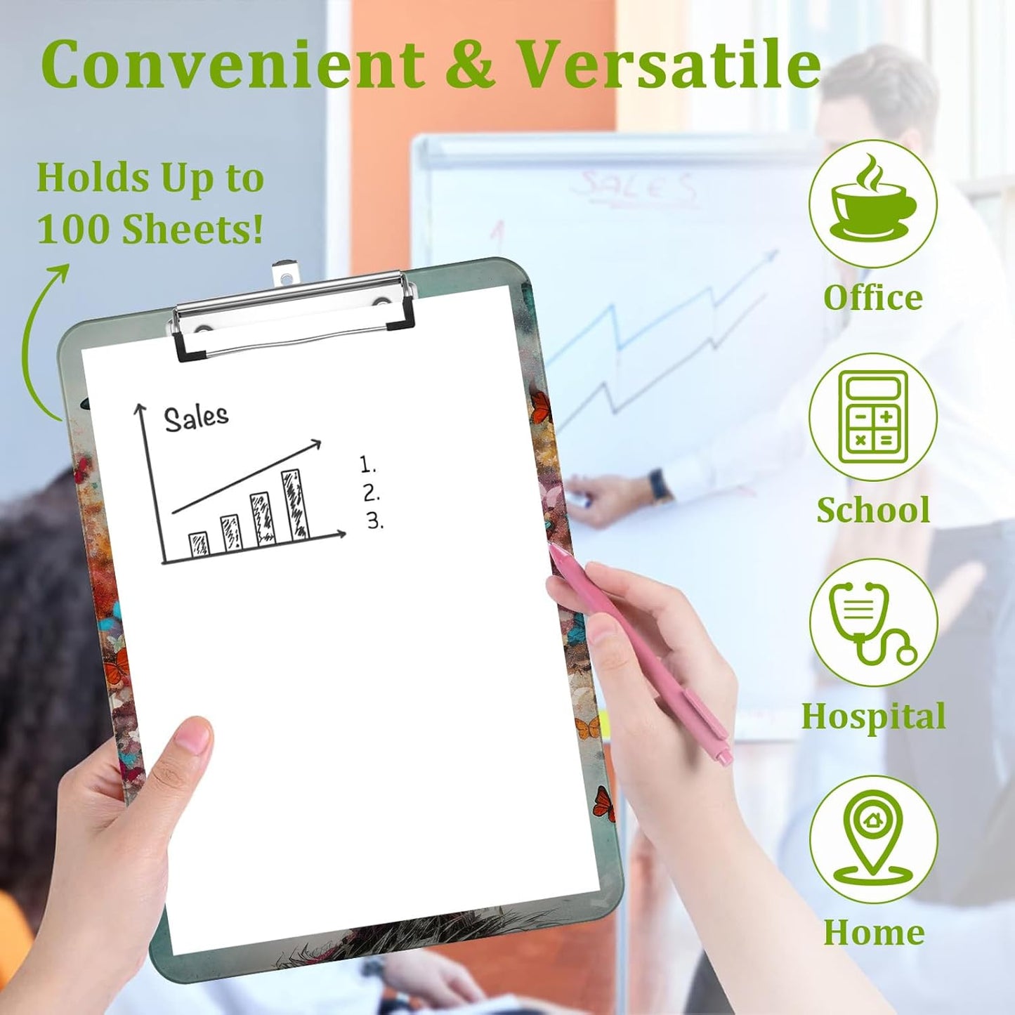 Colorful Blossoming Tree Clipboard,Decorative Acrylic Clipboard with Low Profile Metal Clip for Office,School,Teachers,Students Standard Letter Size 9x12.5