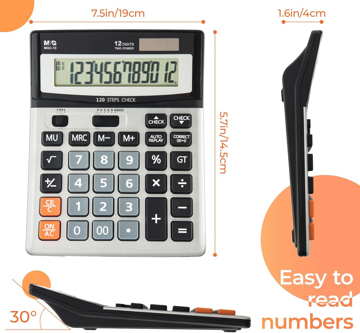 M&G Desk Calculator 12 Digit Extra Large LCD Display Calculators with Check & Correct, Dual Solar Power and Battery, Multi-Functional Financial Office Business Calculator with Big Buttons