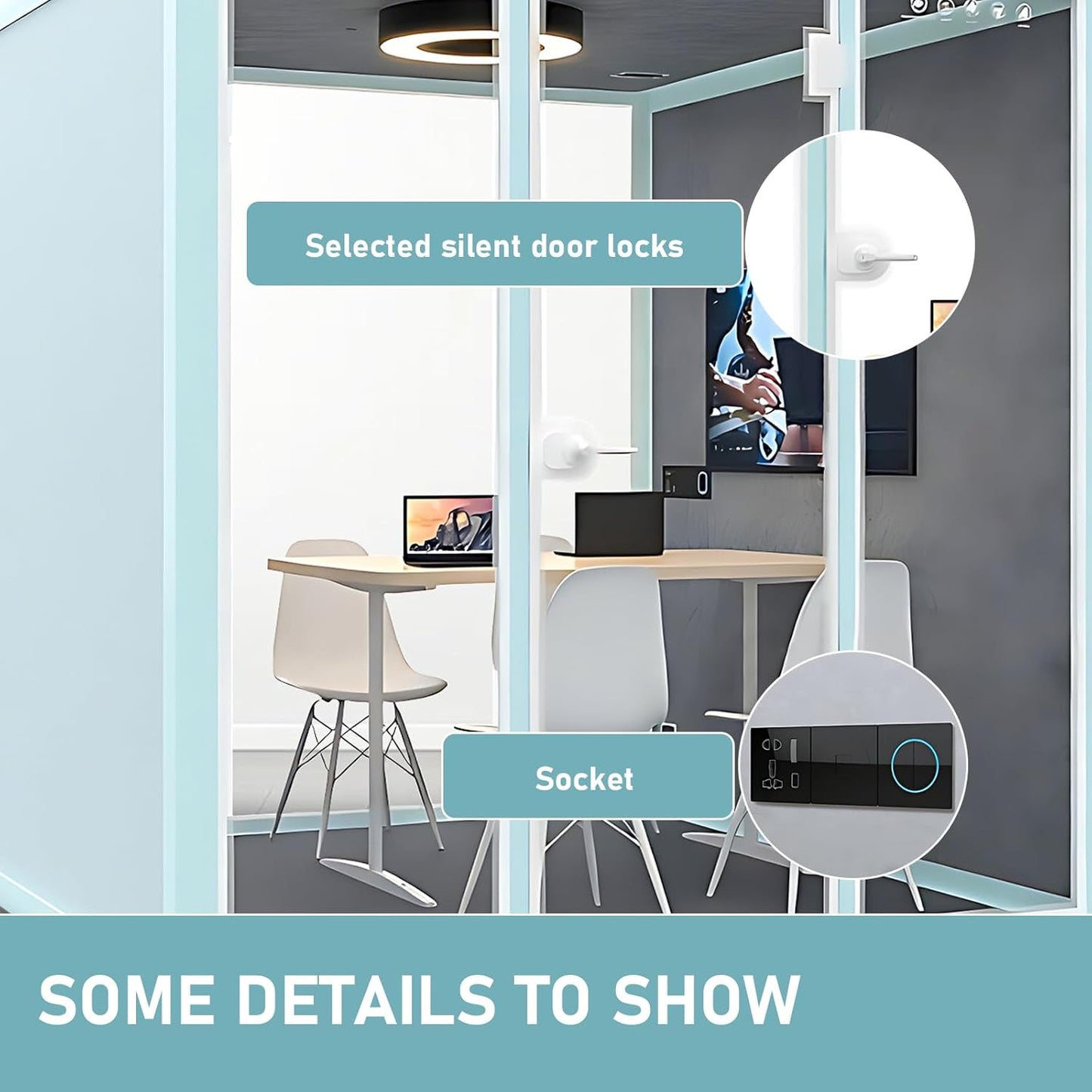 Office Sound Booth with Audio Privacy - Freestanding Soundproof Booth Includes Light Blue Frame Design,Modern Soundproof Room with Light, Socket,Casters for Meeting,Negotiation (86.61IN)