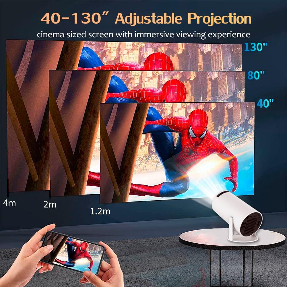 Mini Projector, 4K 1080P Support Portable Projector with Dual Band WIFI6 and Bluetooth 5.2 Android 13, Auto Keystone Correction, 180° Rotatable, 40"-150" Screen Video Projector