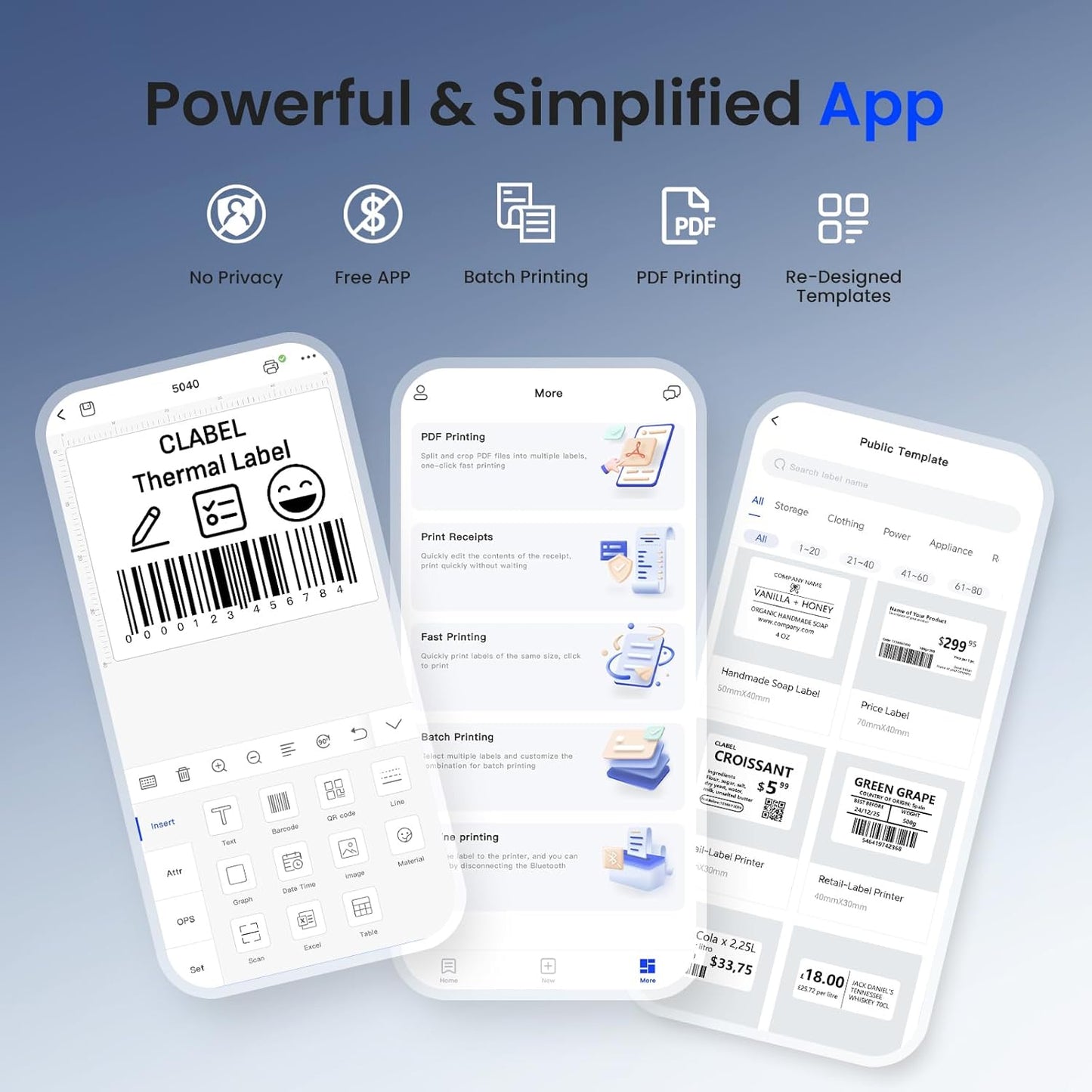 CLABEL Label Maker Machine with Tape: 221B Thermal Inkless Label Printer 2 Inch Mini Portable Bluetooth Handheld Sticker Barcode Labeler Compatible with Phone & PC for Small Business Retail Office