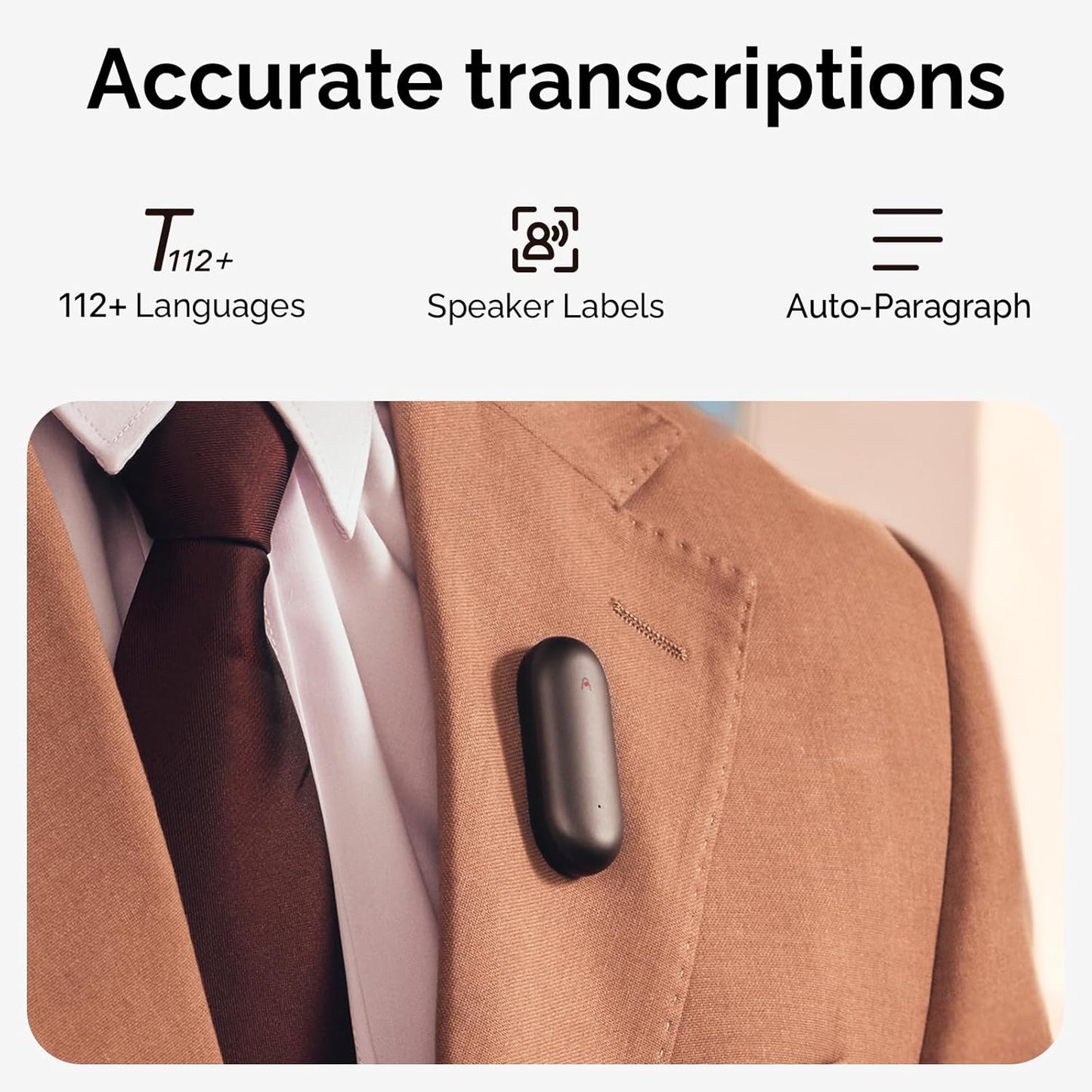 NotePin AI Voice Recorder, Voice Recorder with Neck Strap Lanyard, Transcribe & Summarize with AI Technology, 64GB Memory