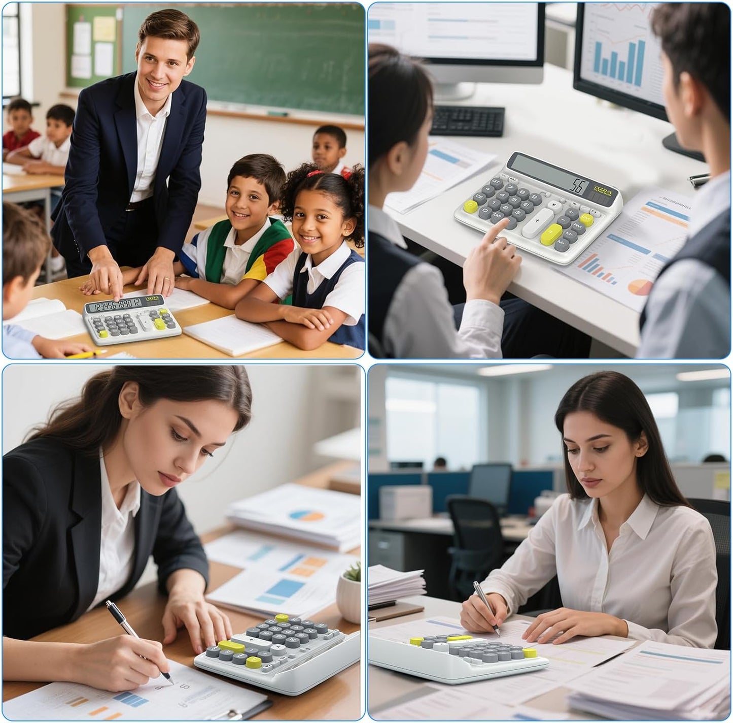 Desktop Calculator with Extra Large 5-Inch LCD Display, 12-Digit Two Way Power Solar & Battery Office Calculator with Big Buttons for Business, Accounting & Home Use(White)