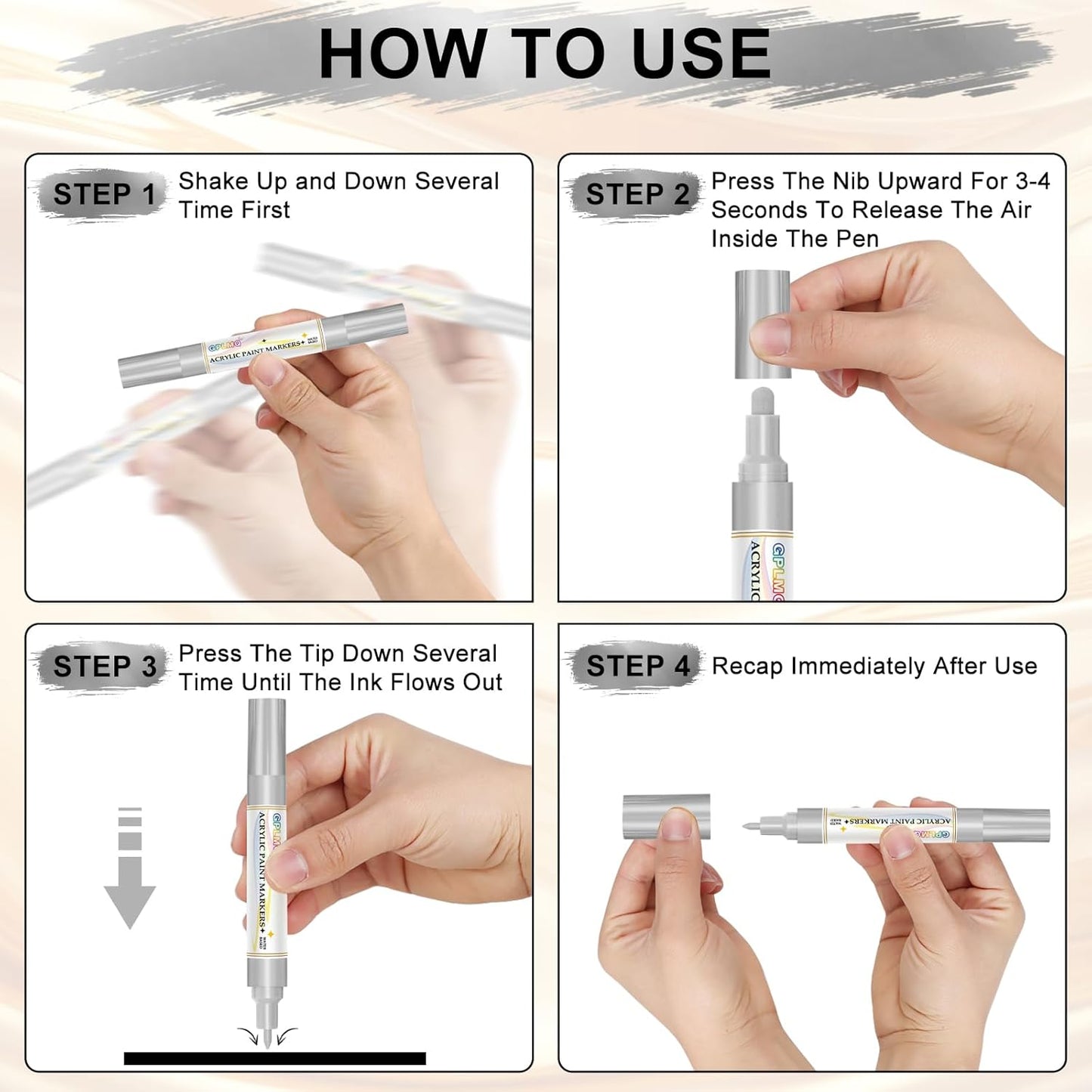 Paint Markers Paint Pens - 2 Pack Dual Tip Acrylic Permanent Marker (0.7mm & 3mm), Non-Toxic, Water-Based for Art Painting, Stone, Ceramic, Glass, Wood, Fabric, Metal, DIY Crafts (Silver)