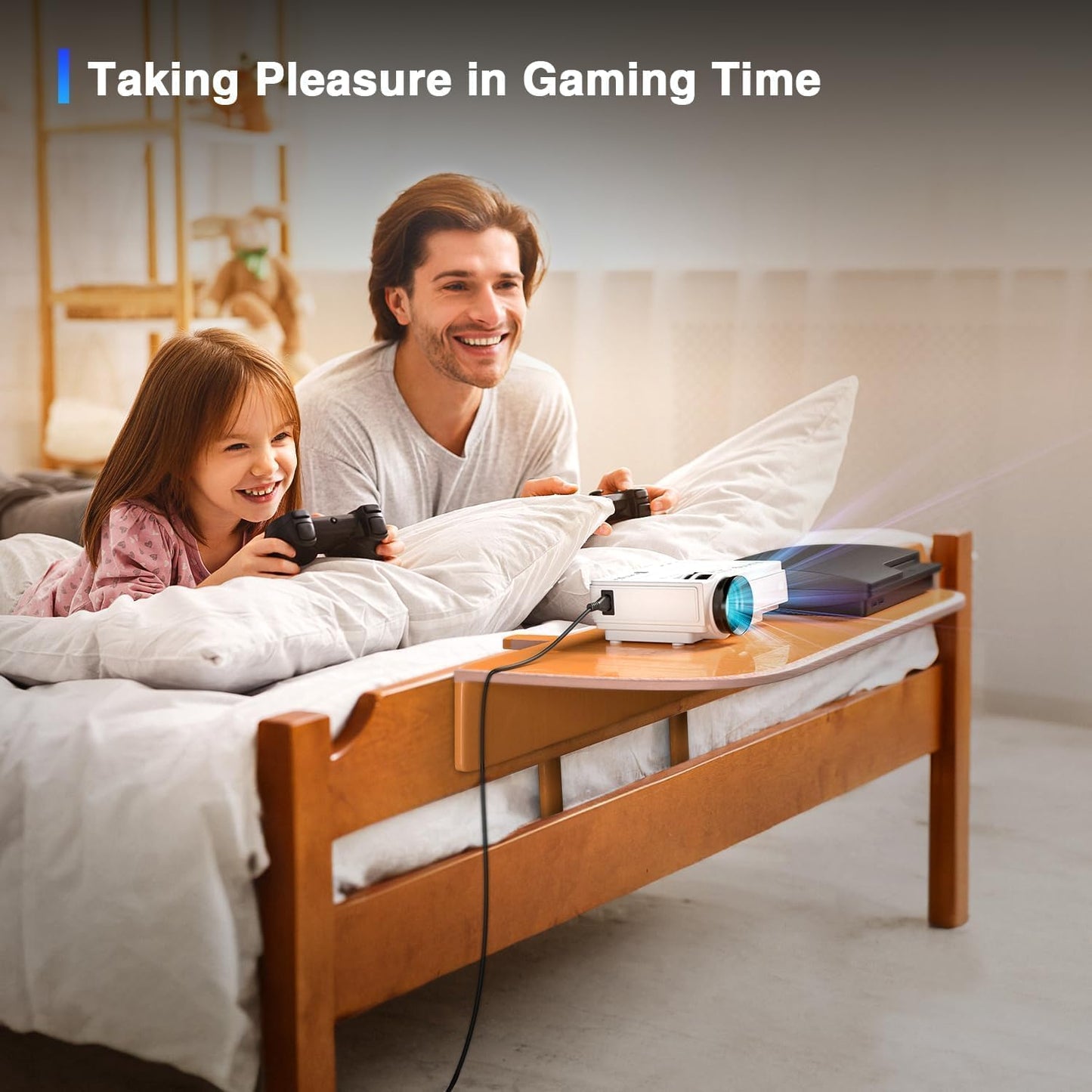 AuKing Projector, 2025 Upgraded Mini Projector, Full HD 1080P Home Theater Video Projector, Compatible with HDMI/USB/AV/Smartphone/TV Box/Laptop