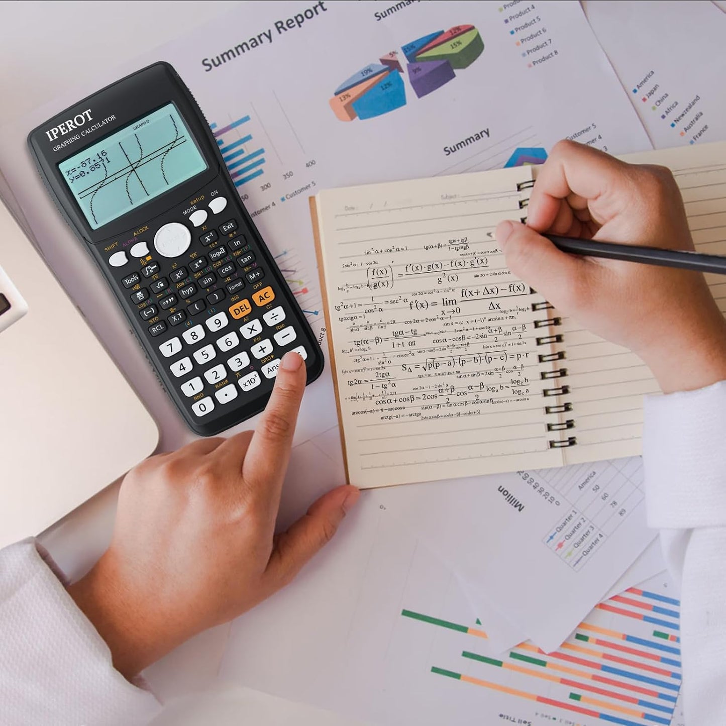 Scientific Calculators with Graphing Calculator, IPEROT Scientific Calculators 10 Modes/ 4 Graphing Functions, Desktop Math Calculator Ideal for School Supplies, Students, College, Teachers(Black)