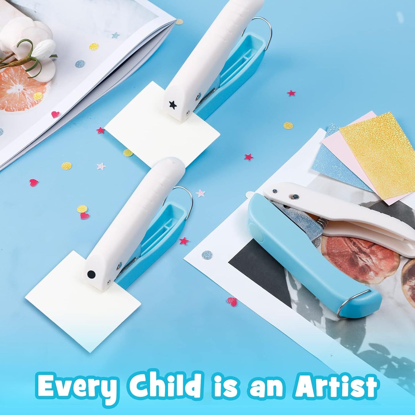 UCEC 3 Pack Paper Craft Hole Punch Shapes, 1/4 Inch Single Hole Puncher for Crafts, Small Handheld Circle Star Hole Punch Heart Hole Punches, 3 Heart Star Hole Puncher for Tags Clothing Ticket