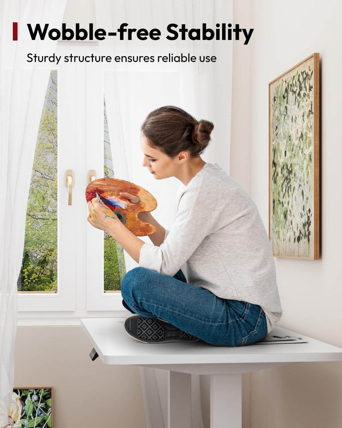 SANODESK Standing Desk Height Adjustable Electric Stand up Desk 55x24 Inches Sit Stand Home Office with Splice Board, White Frame/White Top