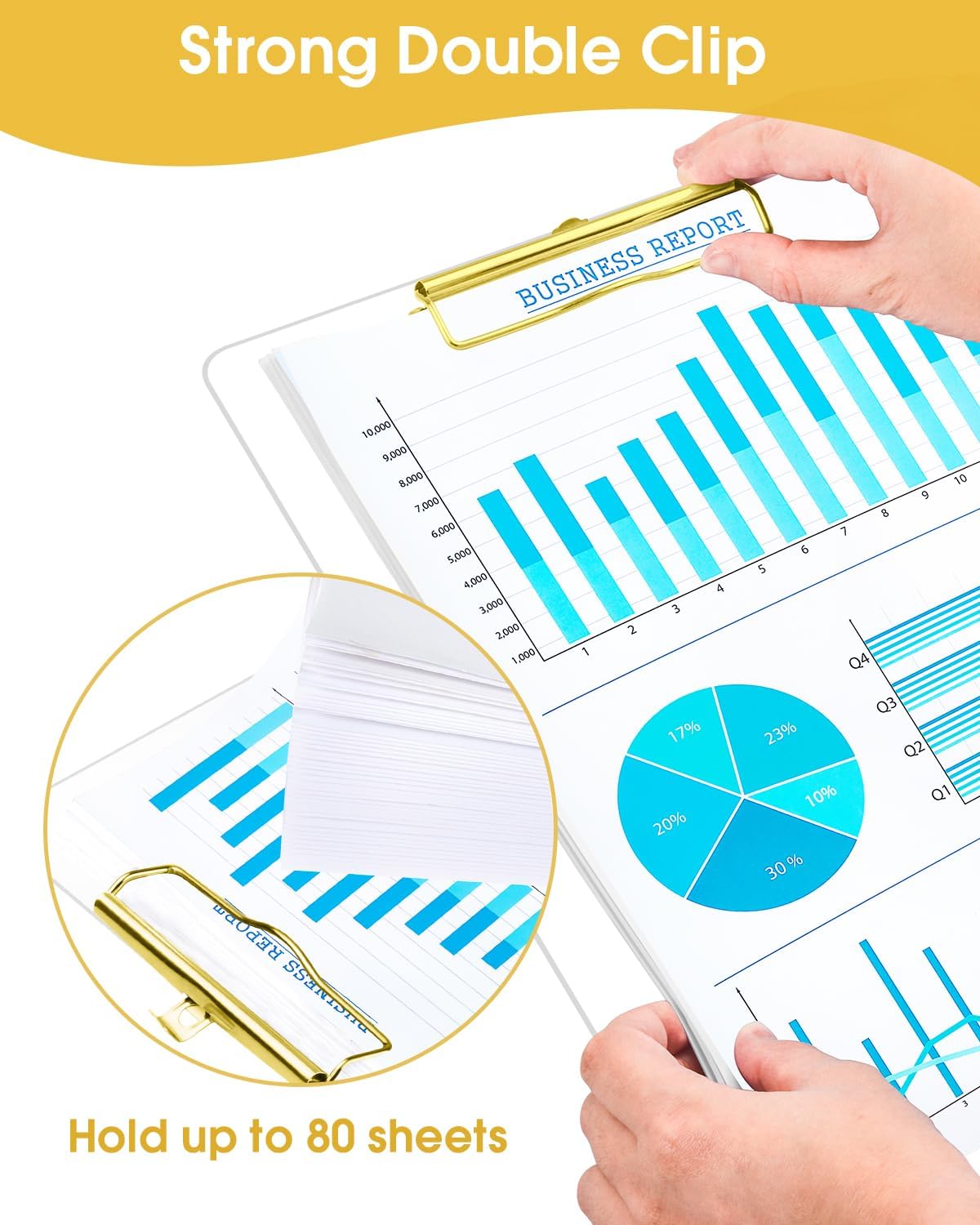 Honagu Acrylic Clear Clipboards, Transparent Plastic Clipboard with Gold Strong Clip Hidden Hanging Hole, A4 Letter Size Clipboards for Nurses, Art Student, Teachers,School & Office Supplies, 3PC