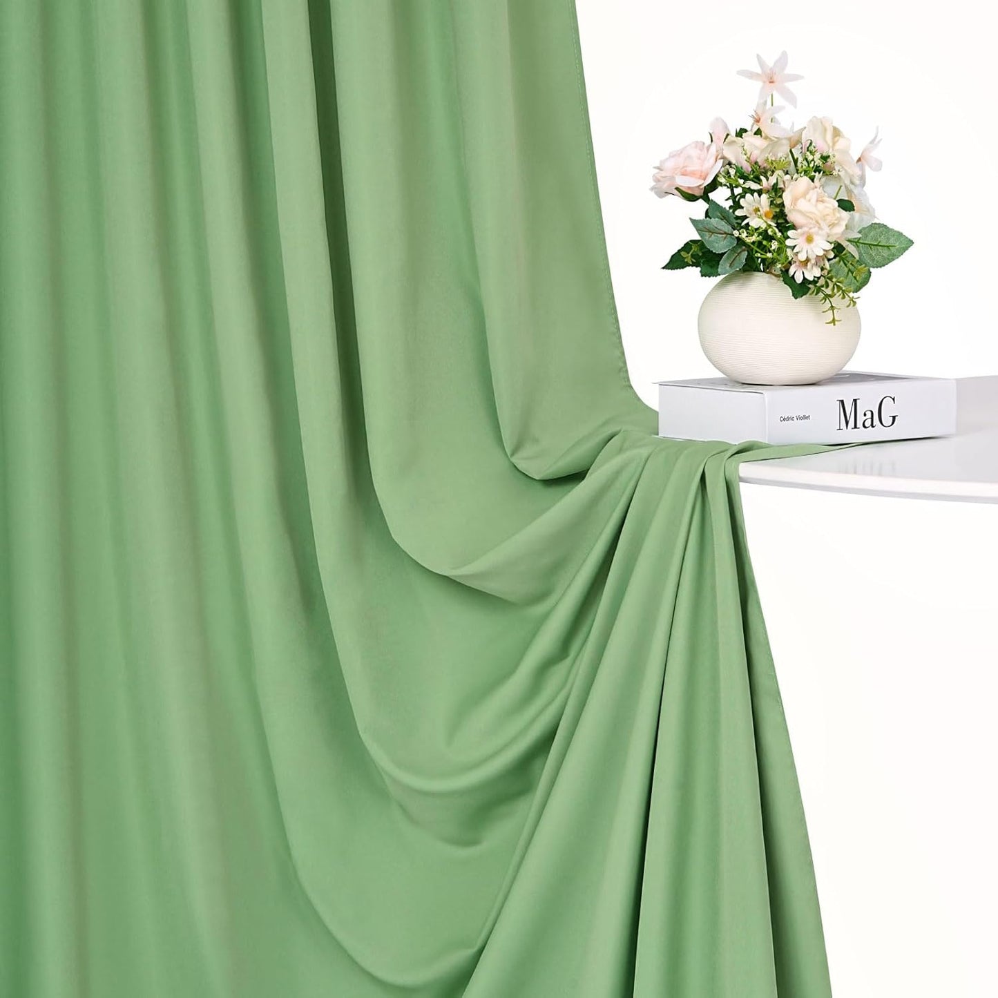 Sage Green Backdrop Curtains 10FTx10FT: Polyester Photographt Background Drapes Fabric - Birthday Party Outdoor Satge Decorations