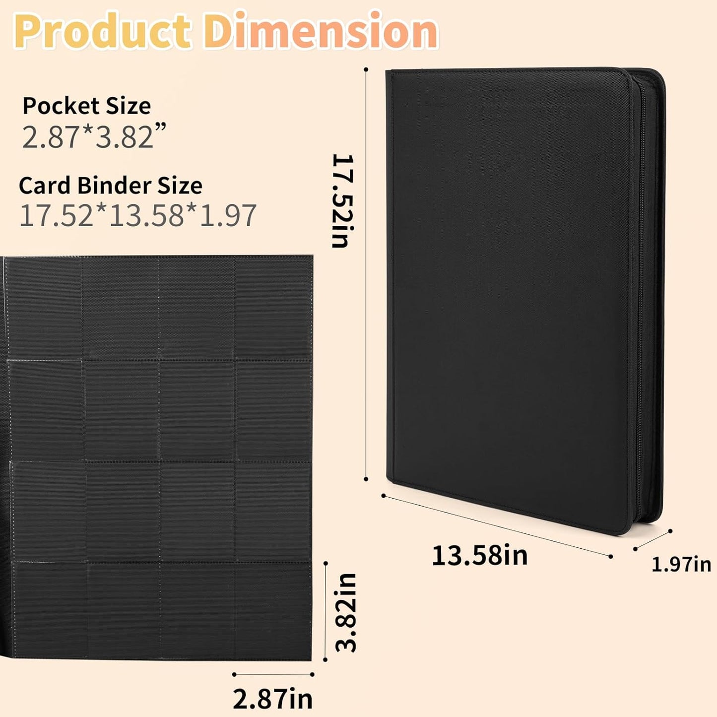 Premium 1000+ Pockets Trading Card Binder, 16-Pocket Ringless Side-Loading Album for TCG, MTG, Lorcana, Sports & Standard-Size Cards (Black2)