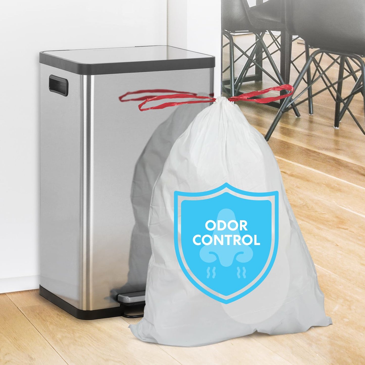 SIMPLI-MAGIC 13 Gallon Drawstring Trash Bags, 120 Pack – Tall Kitchen Garbage Bags, Custom Made with Premium Materials (White)