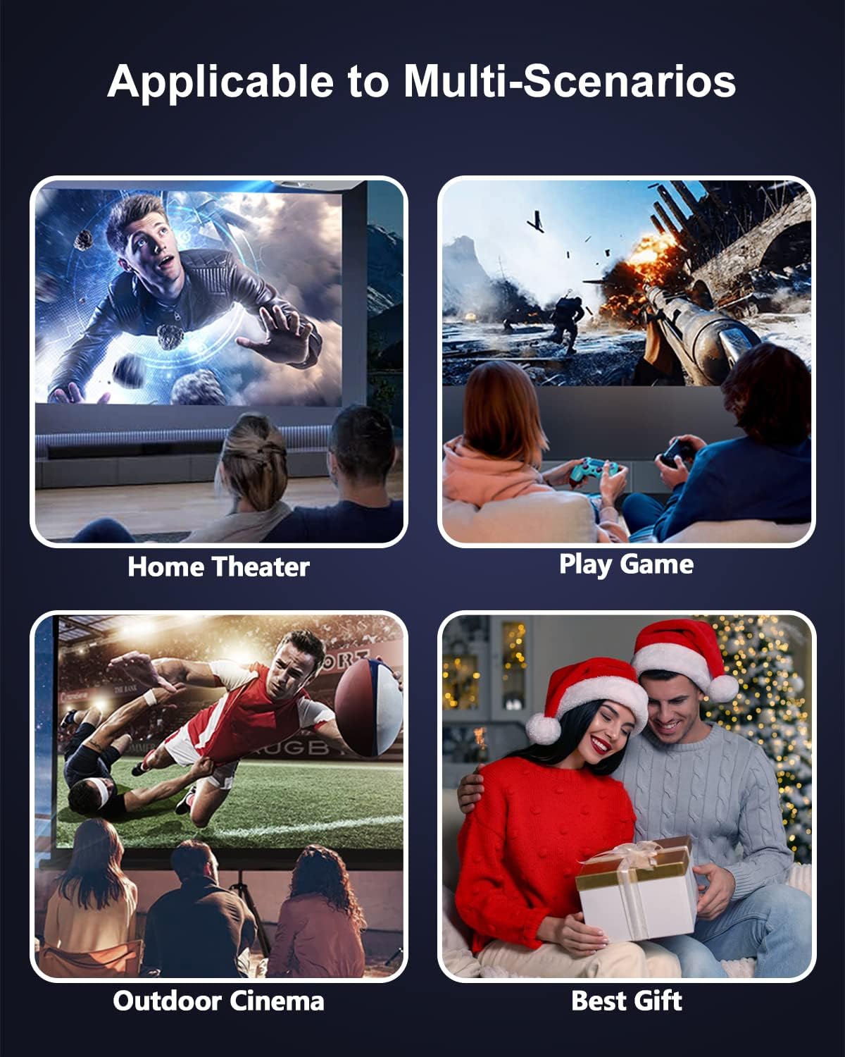 FUDONI Projector with WiFi and Bluetooth, Outdoor Portable 4K Support Projector HD 1080P Max 300" Display Zoom, Movie Video Home Theater Projector Compatible w/HDMI/USB/Phone/Laptop/TV Stick