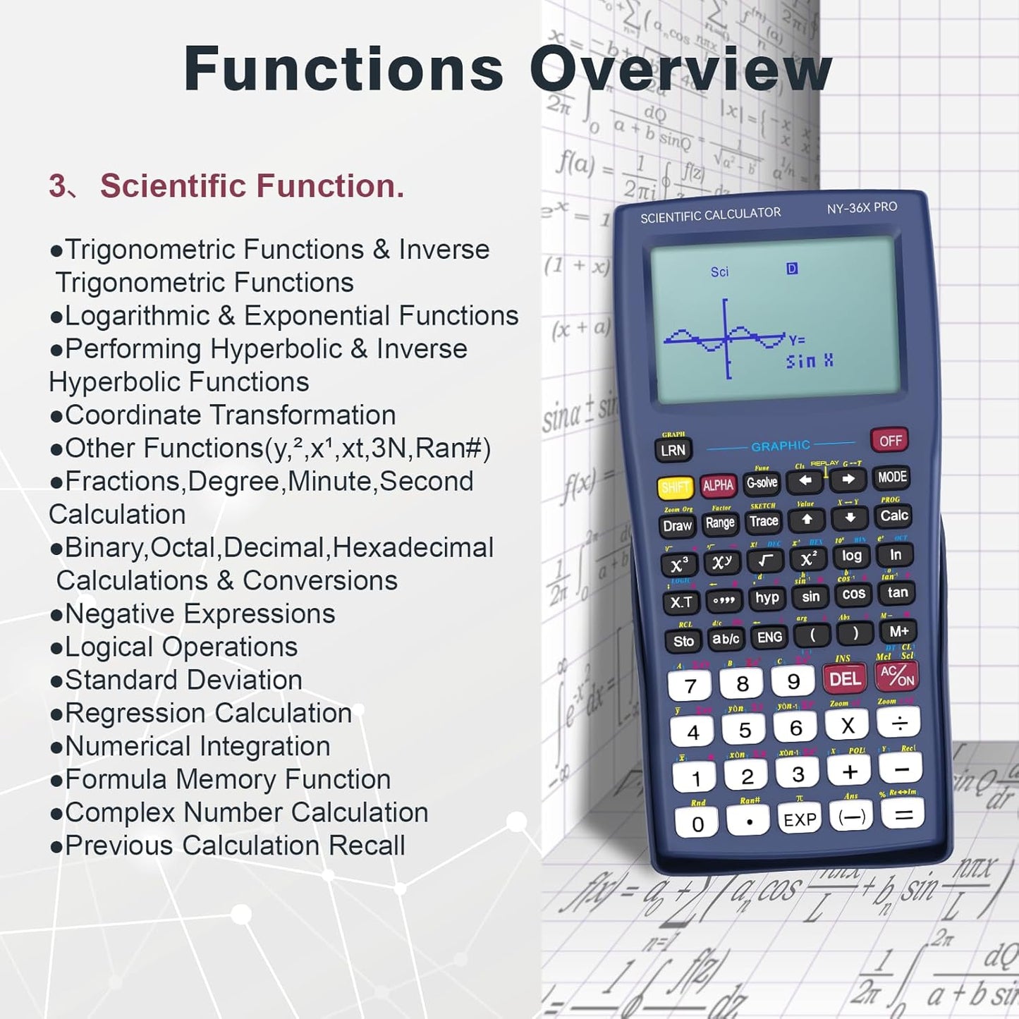 Graphing Scientific Calculators ROATEE 36X Pro Office Calculators for High School with 360 Functions Financial Calculator Desktop, 3-in 14 Digit Display Office Supplies for Student Teacher Engineer