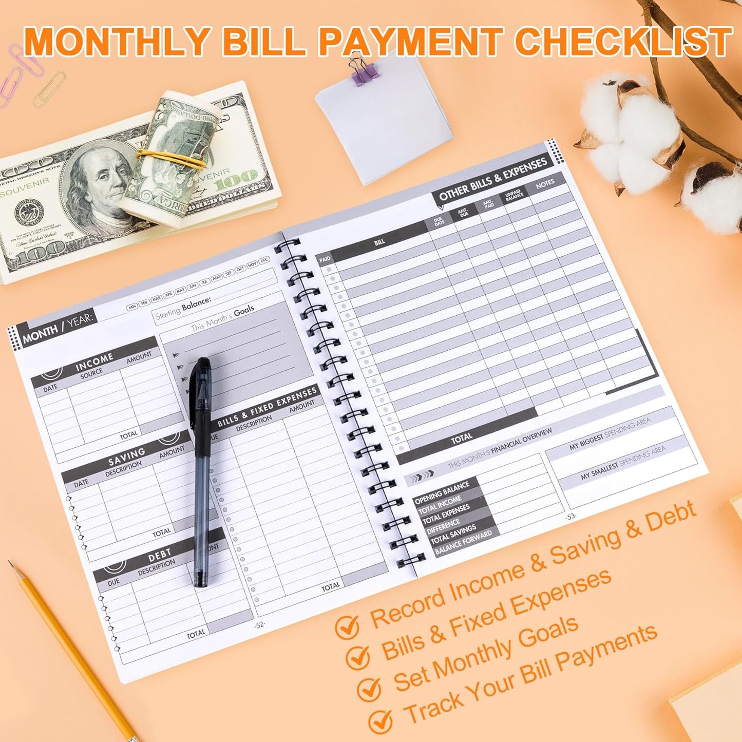 Monthly Bill Payment Checklist: Bill Tracker Notebook With Spiral Binding 8"x10" The 4-Year Guide for Families & Money Managers, 960 Billing Records Included (Gold)