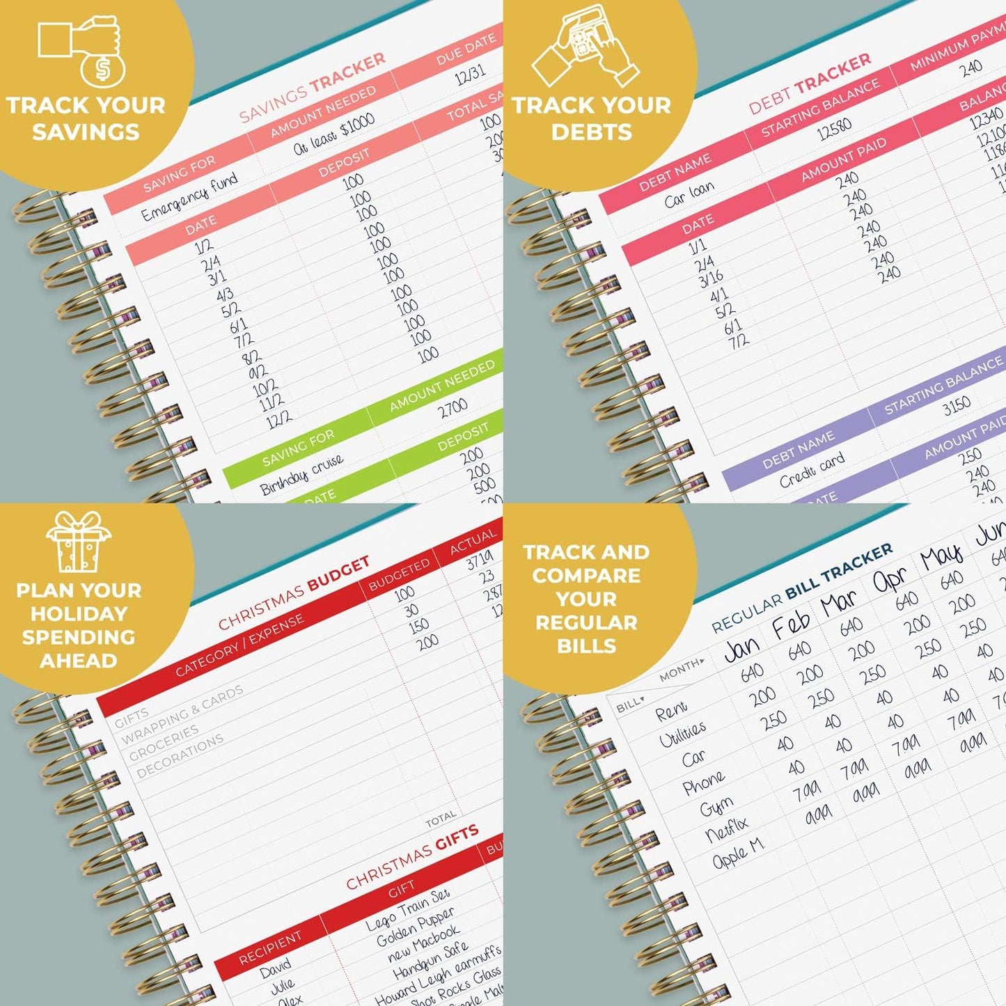 Clever Fox Budget Planner & Monthly Bill Organizer With Pockets. Expense Tracker, Budgeting Journal & Financial Book. Large, 8x9.5" (Dark Teal)