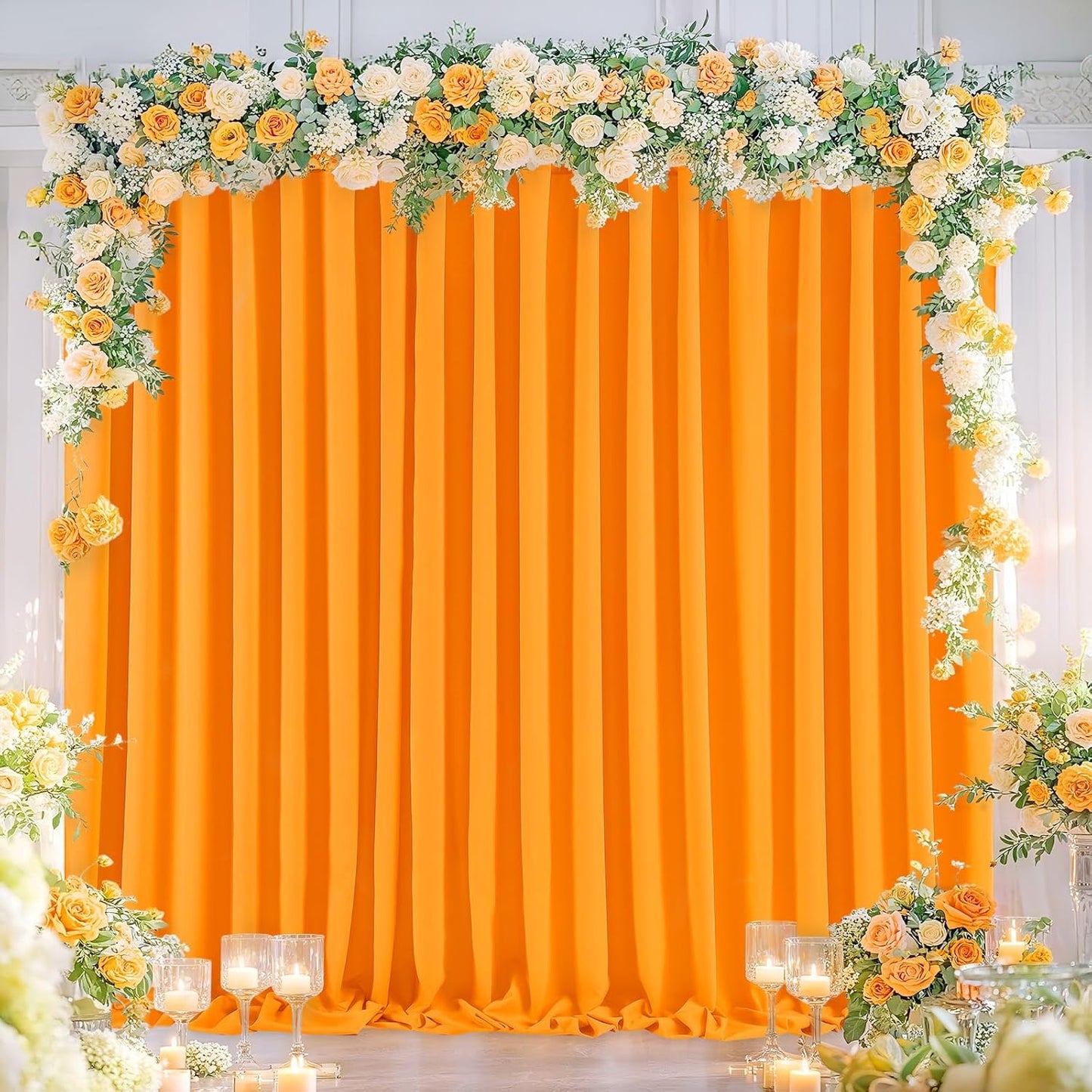Orange Backdrop Curtains 2 Panels 5ft x 10ft Polyester Photo Drapes for Backdrop Halloween Home Party Decorations