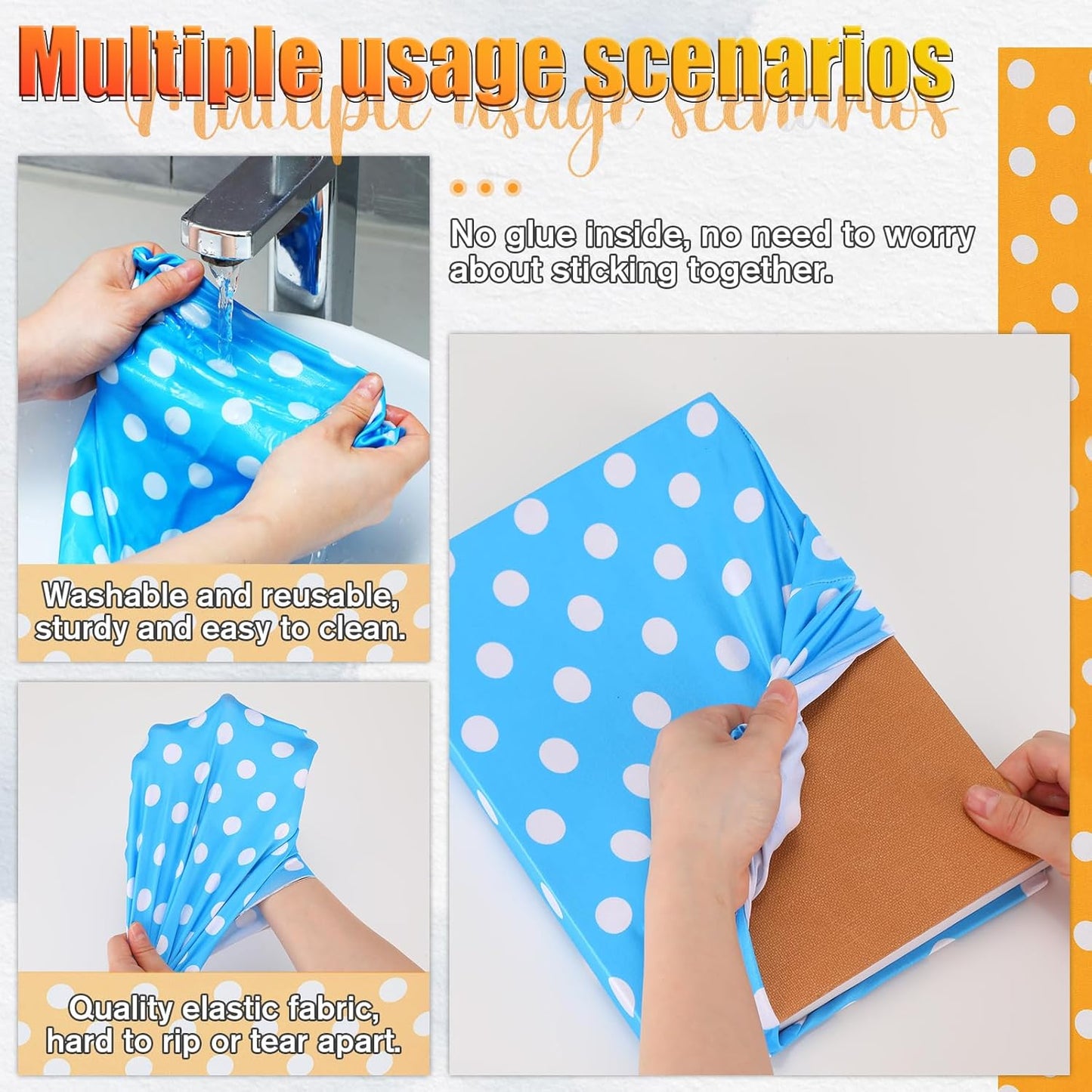 Yexiya 6 Pcs Stretchable Book Cover Jumbo Fabric Book Covers Colorful Pattern Book Protector Washable Reusable Protective Textbook Cover for Hardcover Textbooks up to 9 x 11 in (Dot Pattern)