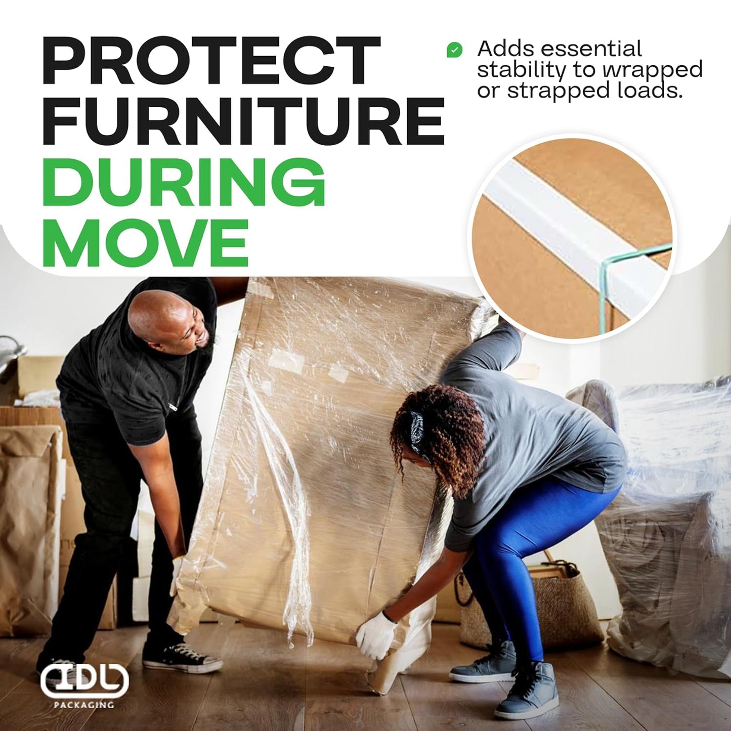 IDL Packaging - CEP-48 Cardboard Edge Protector 2” X 2” X 48”, Pack of 100 – V-Board Reinforced Cardboard Corners for Shipping – White Kraft Cardboard Corners for Packing – Moving Corner Protectors