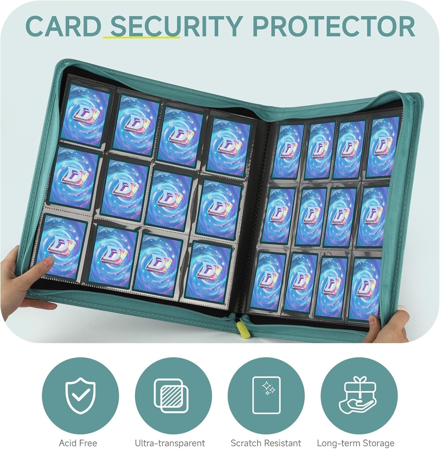 Trading Card Binder with Zip,12 Pockets Card Binder,720 Double Sided Pocket Card Collection Binder,Card Album Card Folder for MTG,TCG,Sports Cards,Game Cards,Green