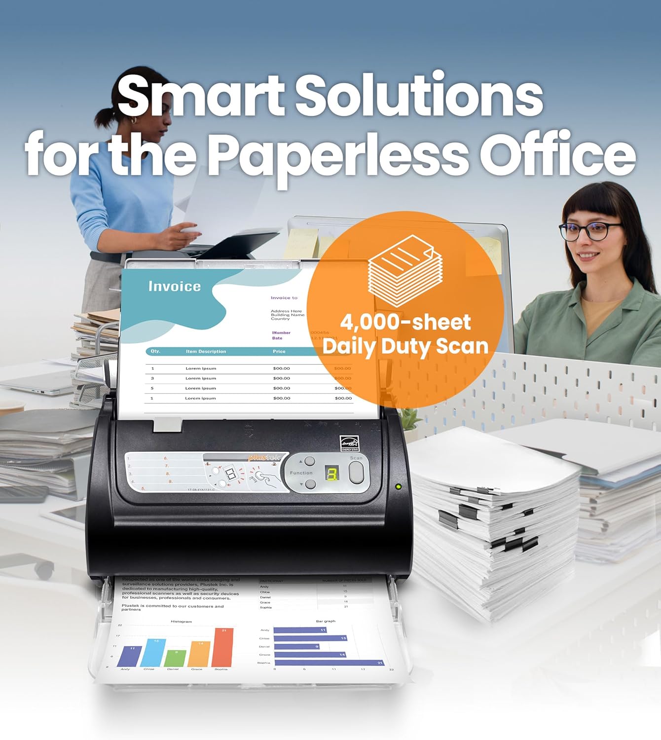 Plustek PS188 High Speed Double-Sided Color Document Scanner, with Automatic Document Feeder (ADF), 30 Pages Per Minute, Support Windows 7/8/10/11