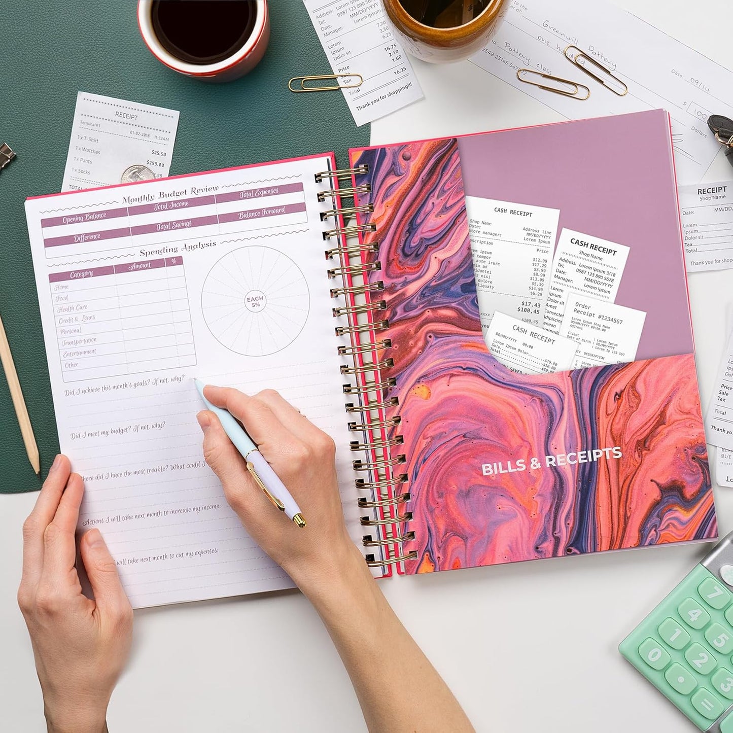 GoGirl Budget Planner & Monthly Bill Organizer – Monthly Financial Book with Pockets. Expense Tracker Notebook Journal, Large (Hot Pink)