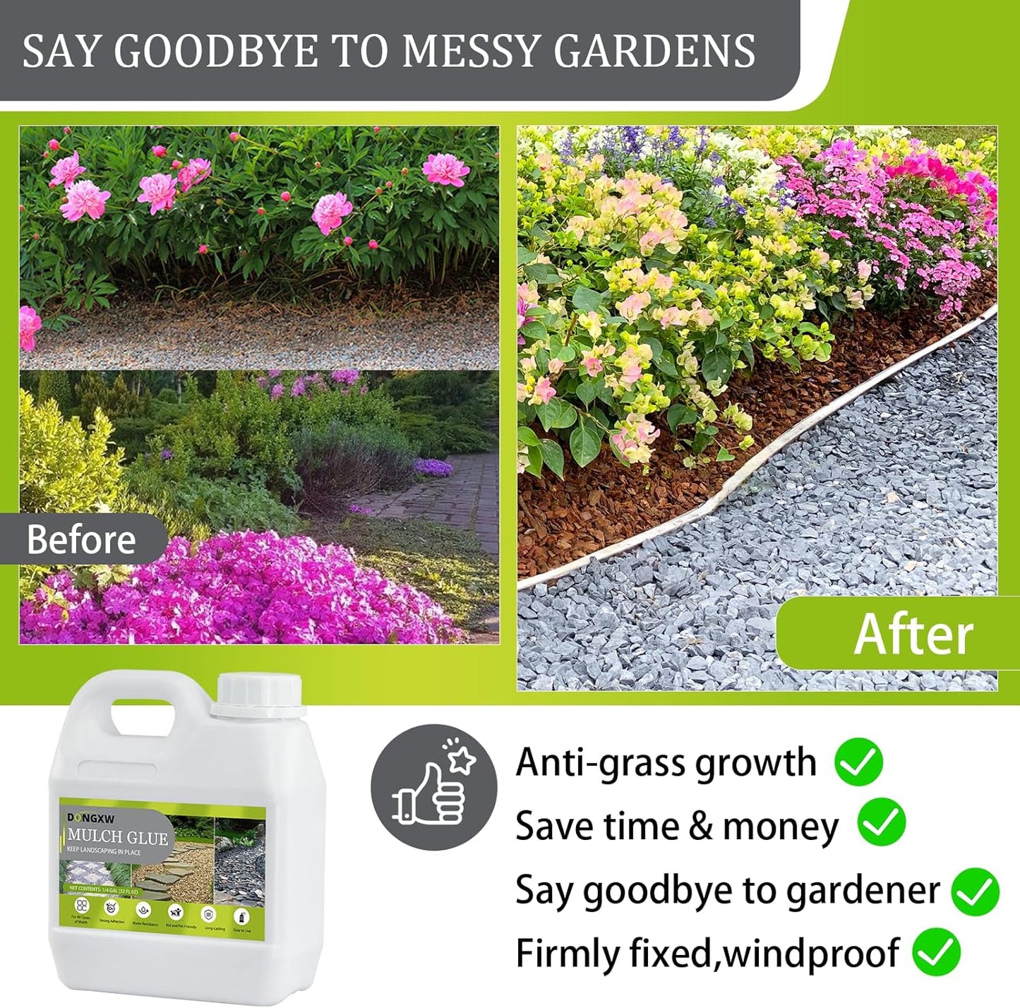 Mulch Glue for Landscaping, Easy Hold Rock Glue for Landscaping, Fast Drying Landscape Mulch Stone Glues for Rocks Binder, Non-Toxic Strong Mulches Binder Pea Gravel Lock - 32oz