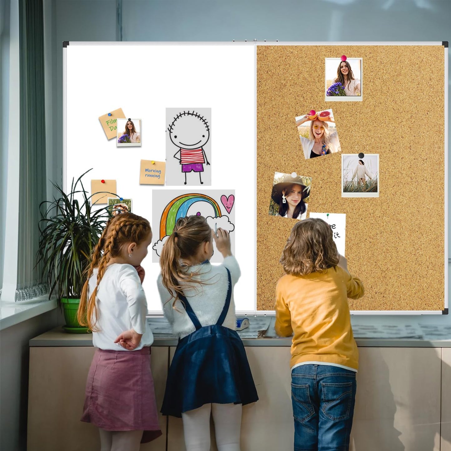 XBoard Magnetic White Board and Bulletin Corkboard Combination, 60 x 48 Inch Foldable Dry Erase & Cork Combo Board for Wall with Aluminum Frame, 5' x 4' Notice Memo Board Pin Vision Board