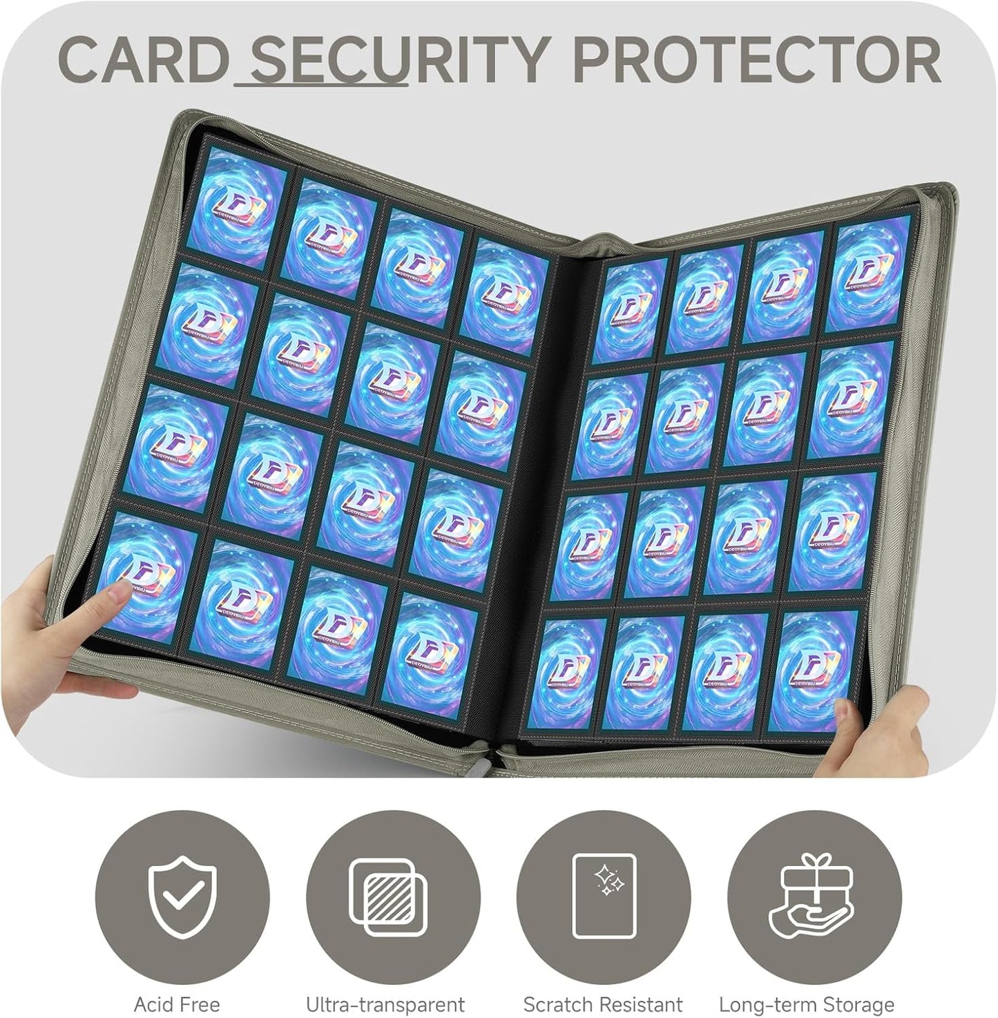 Card Binder with 1024 Cards,16 Pocket Trading Card Binder Includes 32 Page Storage Sleeves,Collection Card Album,Card Holder to Organize and Protect Cards,Grey